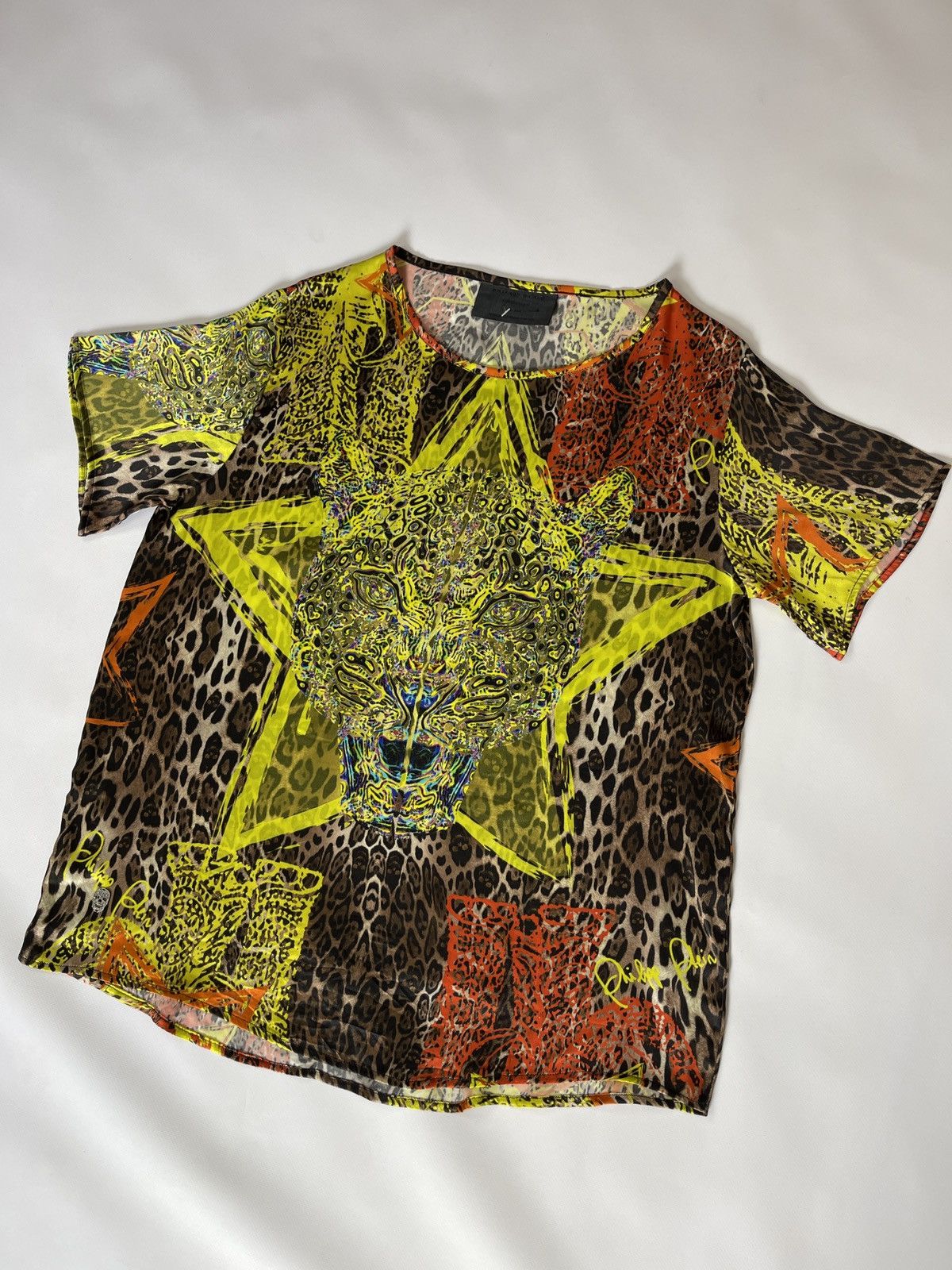image of Philipp Plein Multicolour Silk Logo Tee Shirt Luxury, Women's (Size Large)
