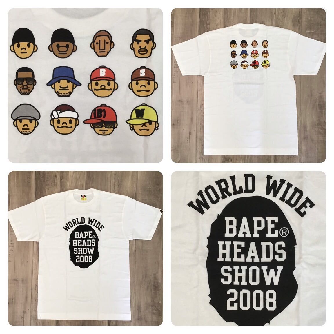 image of 2008 Bape Heads Show T-Shirt Pharrell Kanye Nerd in White, Men's (Size Large)