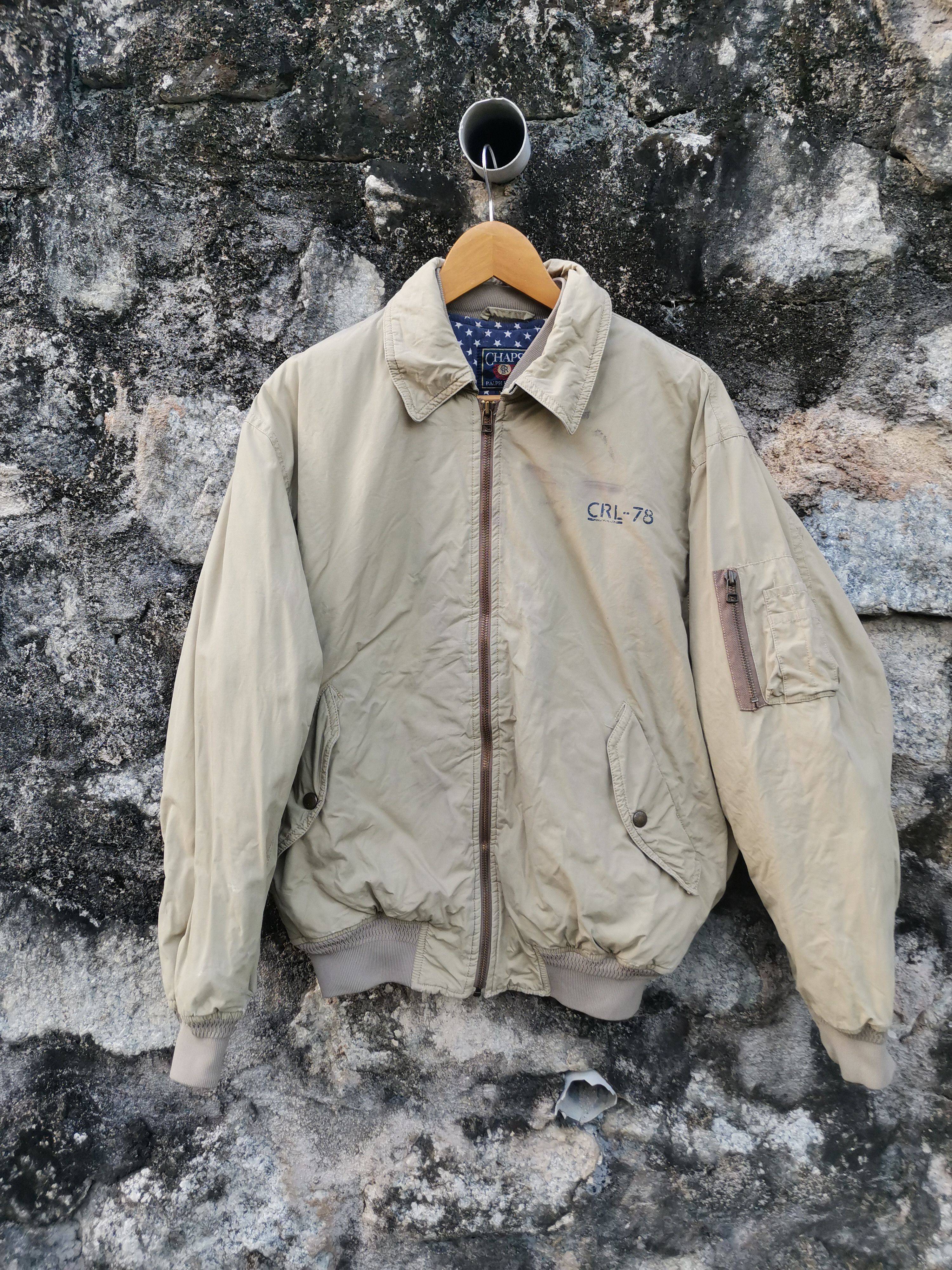 image of Vintage Trashed Chaps Ralph Laurent Bomber Jacket in Cream, Men's (Size Large)