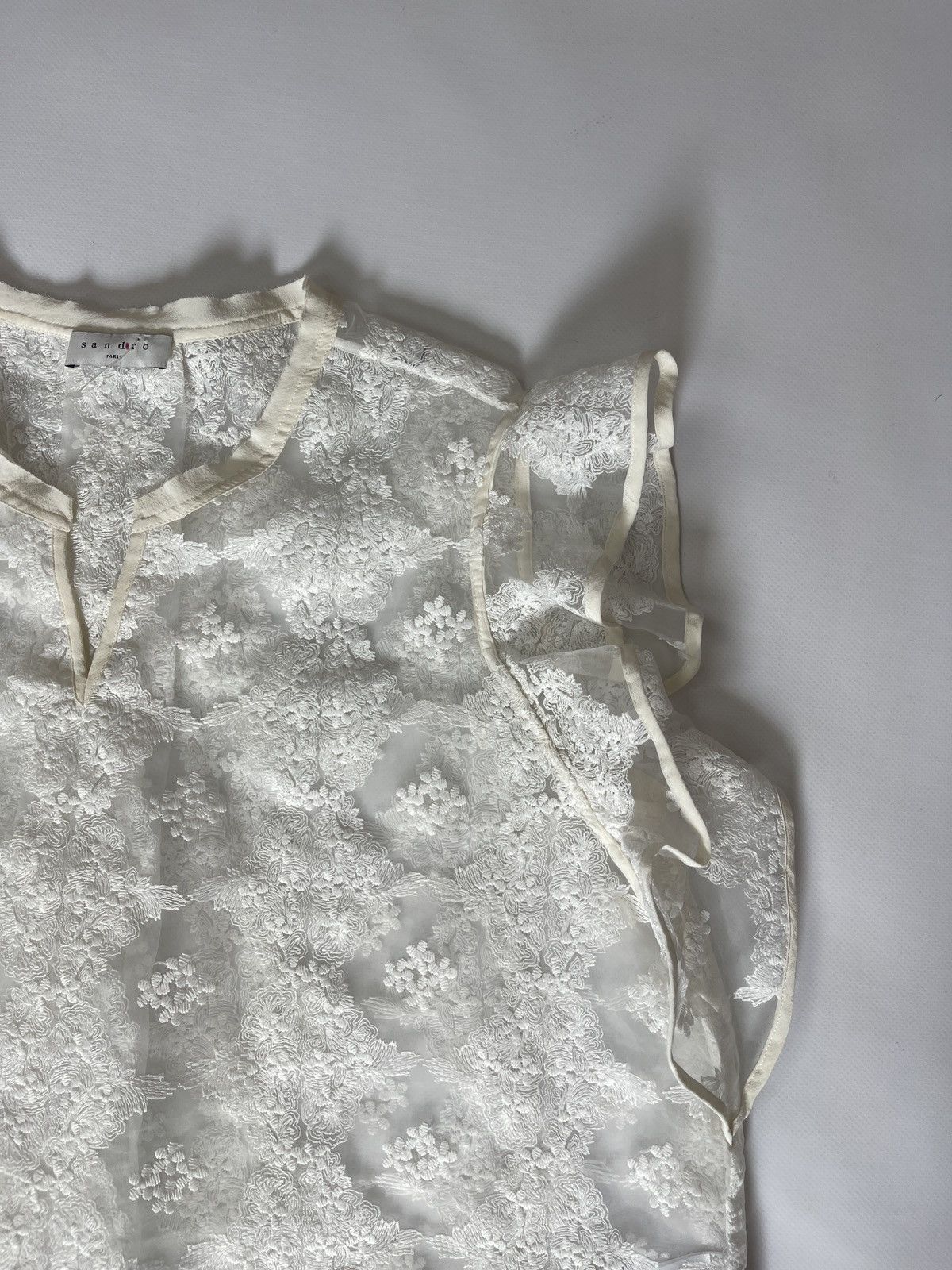 Sandro Paris white silk bias collar blouse shirt