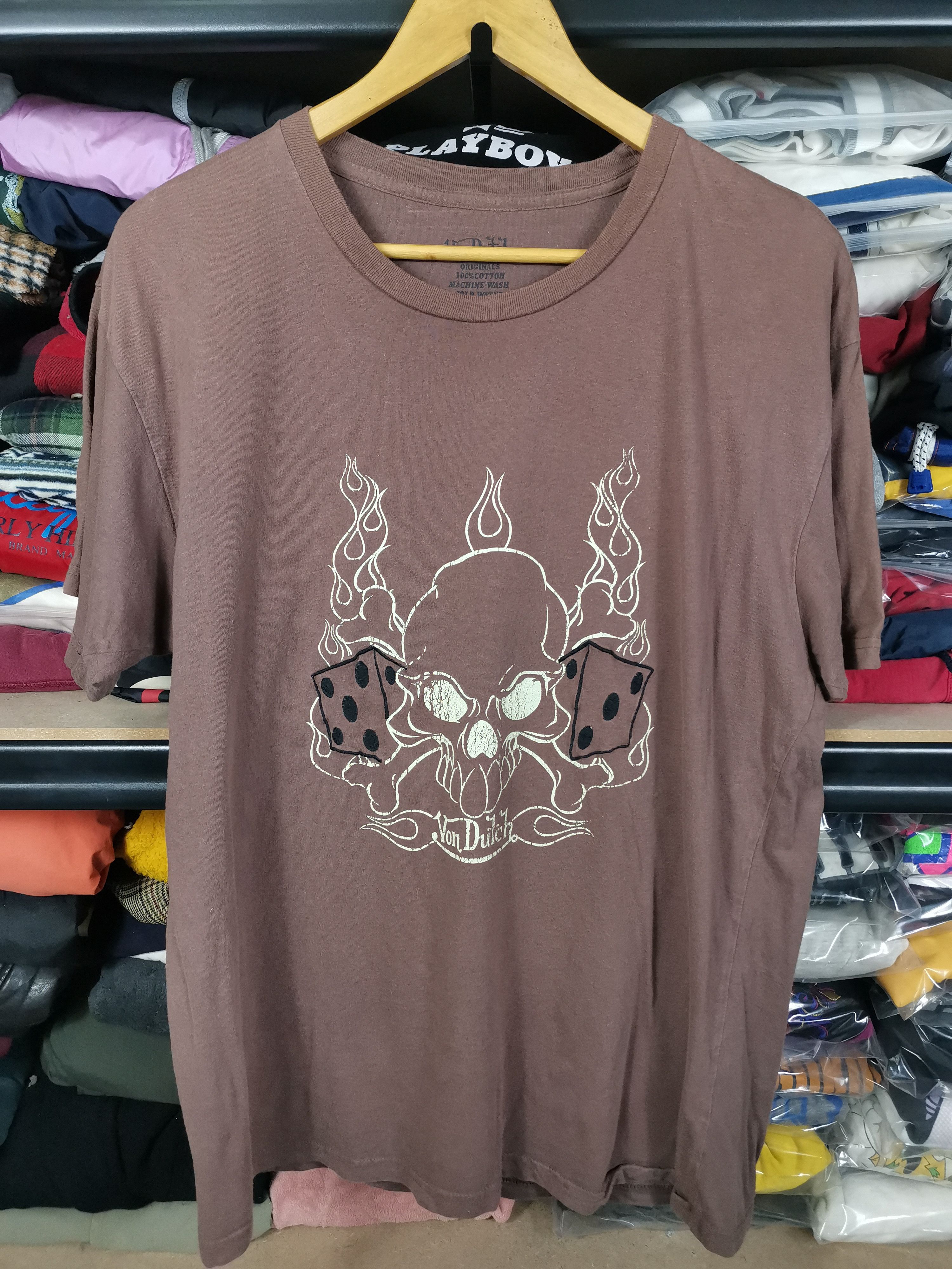 image of Archival Clothing x Von Dutch Vintage Von Dutch Skull Tshirt Hype Colour in Brown (Size Large)