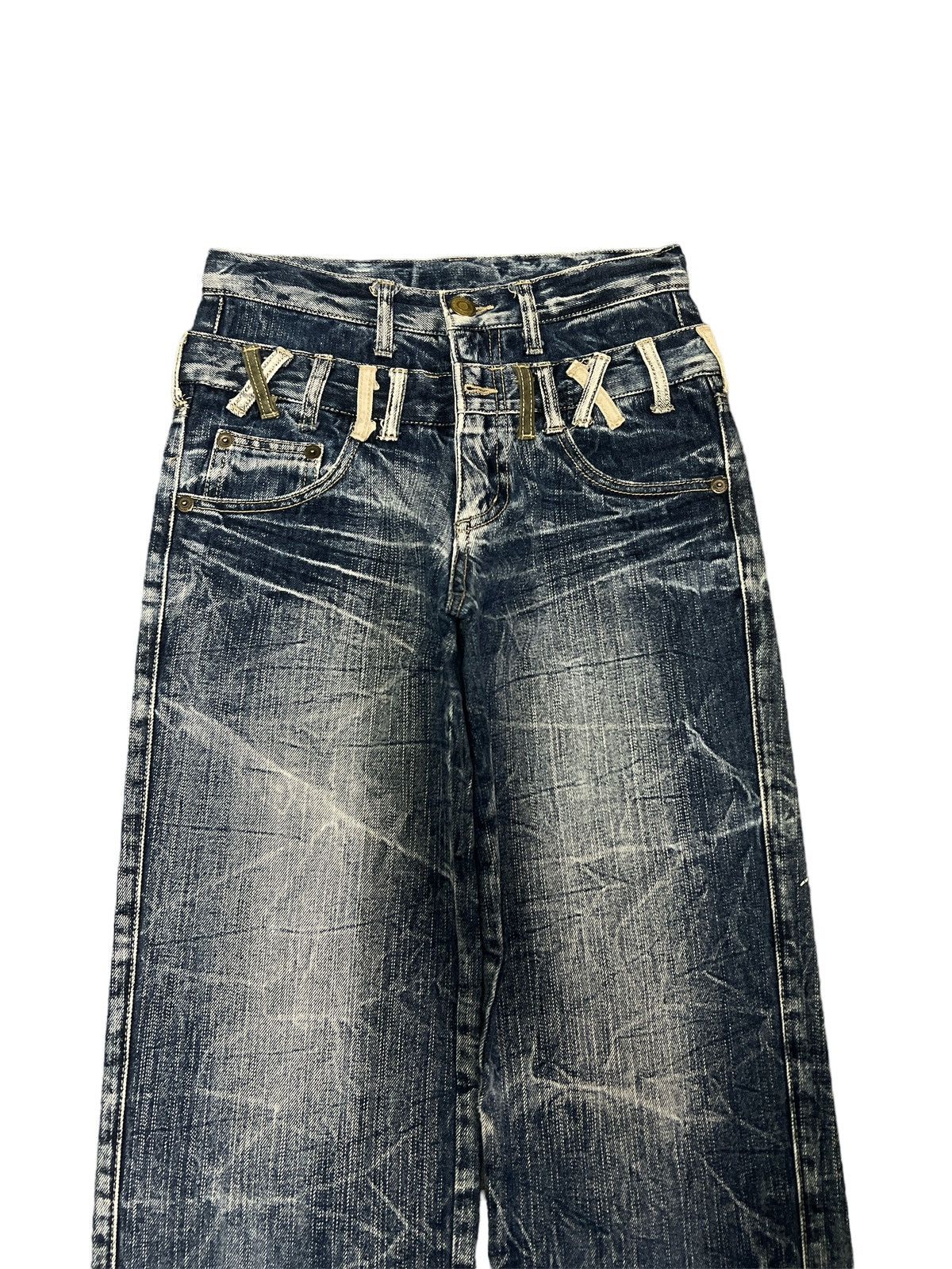 Japanese Brand FIRE🔥DOUBLE WAIST DISTRESSED DENIM PANT Size US 28 / EU 44 - 2 Thumbnail