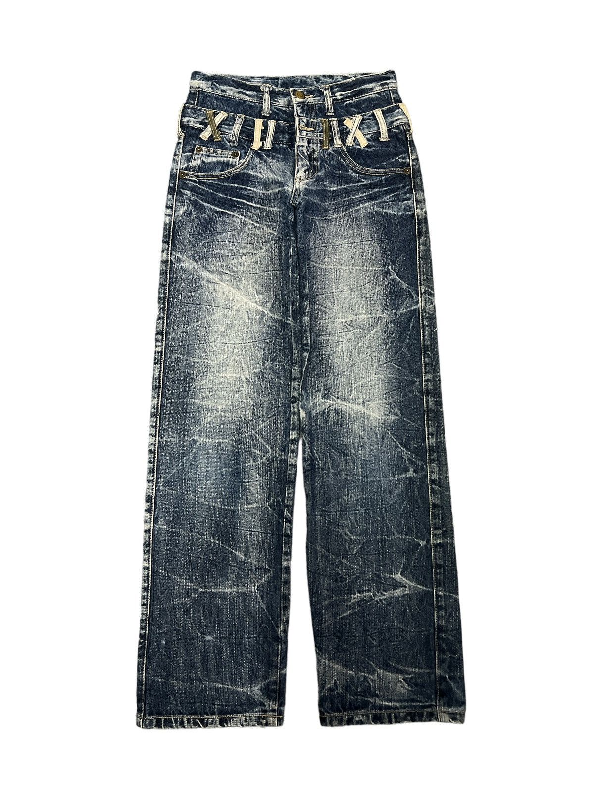 Japanese Brand FIRE🔥DOUBLE WAIST DISTRESSED DENIM PANT Size US 28 / EU 44 - 1 Thumbnail