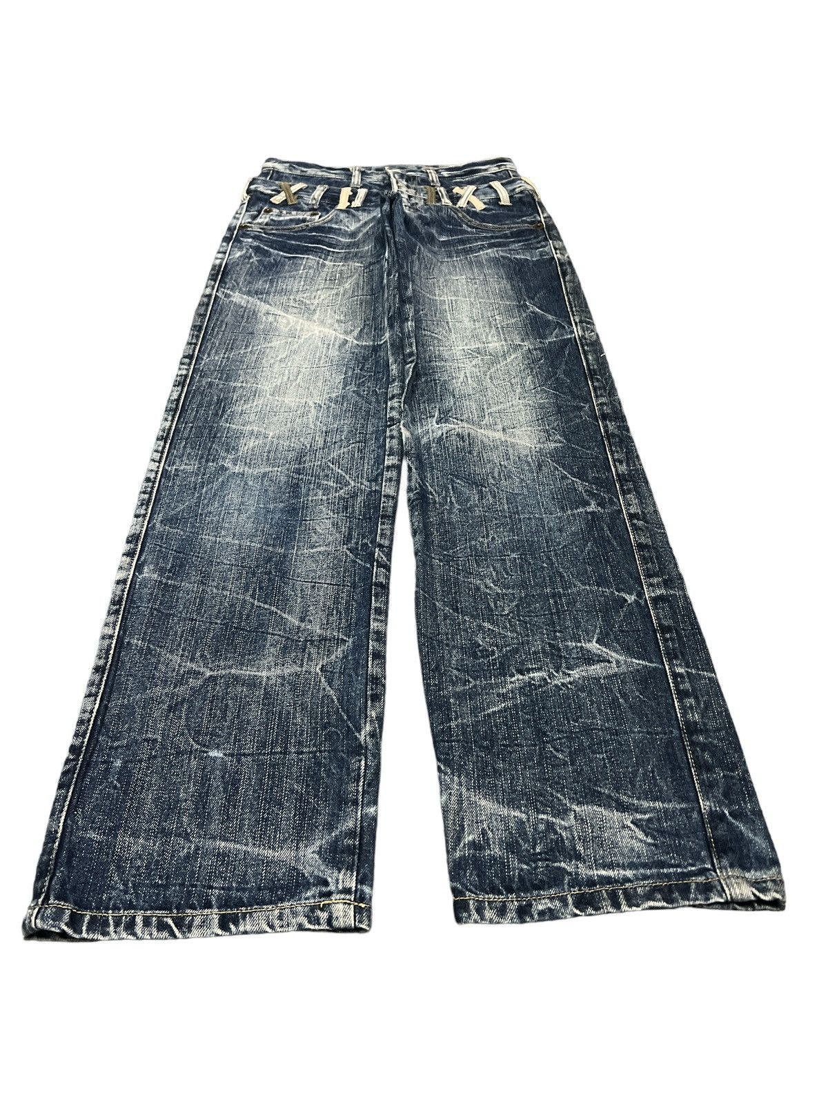 Japanese Brand FIRE🔥DOUBLE WAIST DISTRESSED DENIM PANT Size US 28 / EU 44 - 4 Thumbnail