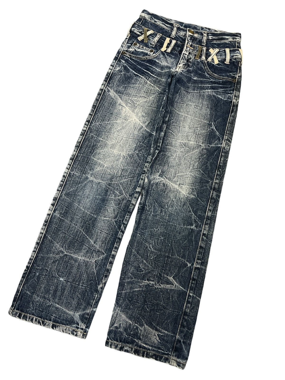 Japanese Brand FIRE🔥DOUBLE WAIST DISTRESSED DENIM PANT Size US 28 / EU 44 - 5 Thumbnail