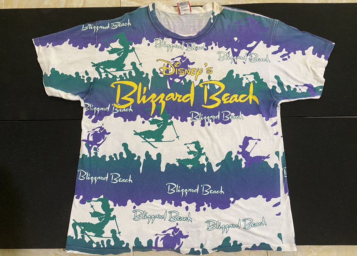 image of Vintage Blizzard Beach Disney Cartoon Full Print Design in White, Men's (Size XL)