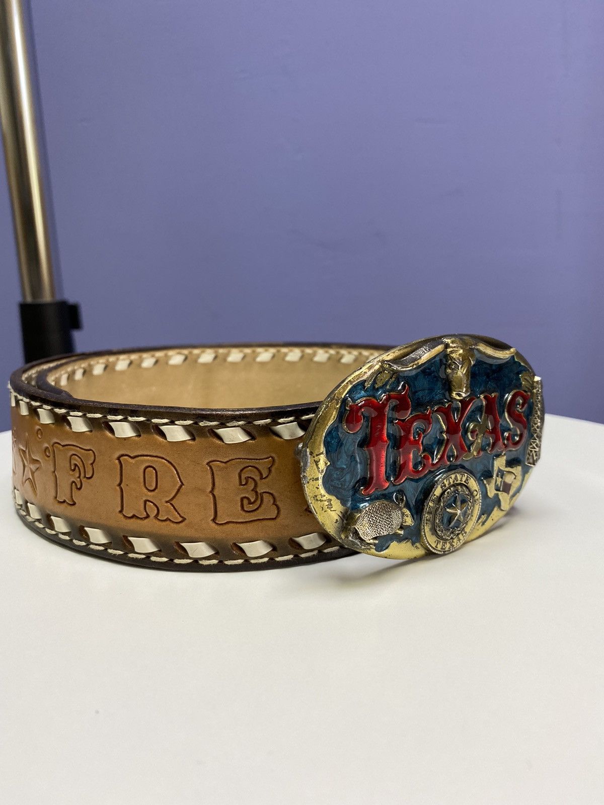Other Vintage 1984 Texas Buckle Lather Brown Belt Size 32 - 3 Thumbnail