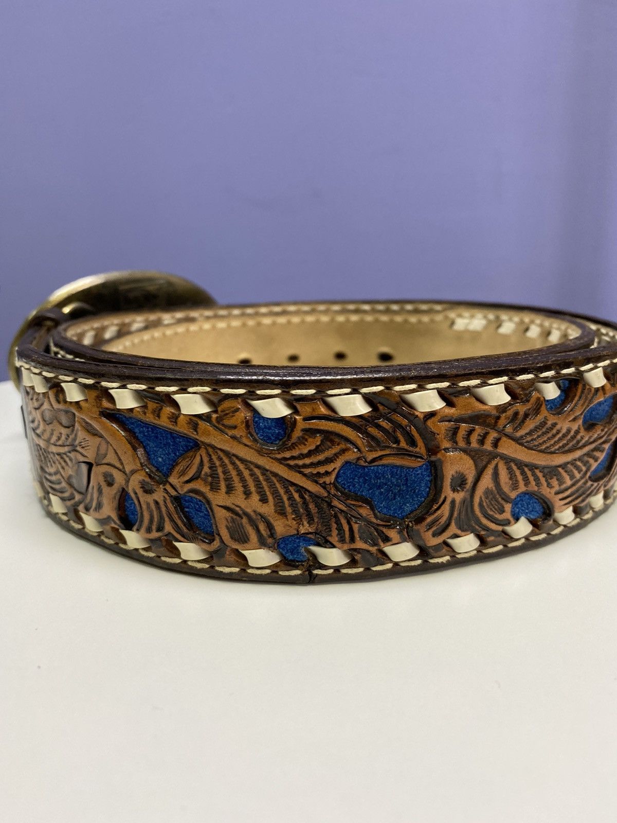 Other Vintage 1984 Texas Buckle Lather Brown Belt Size 32 - 7 Thumbnail