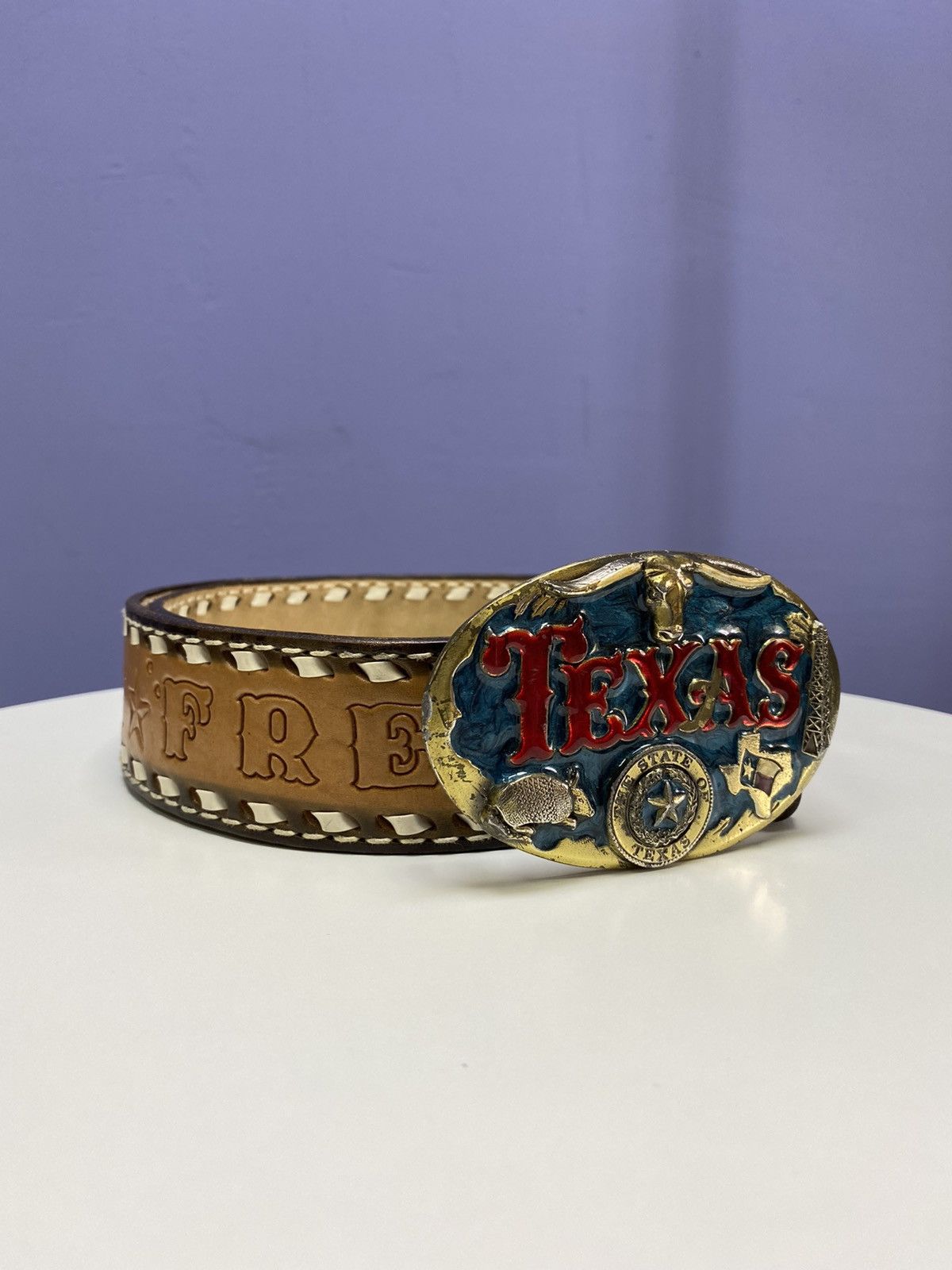 Other Vintage 1984 Texas Buckle Lather Brown Belt Size 32 - 2 Thumbnail