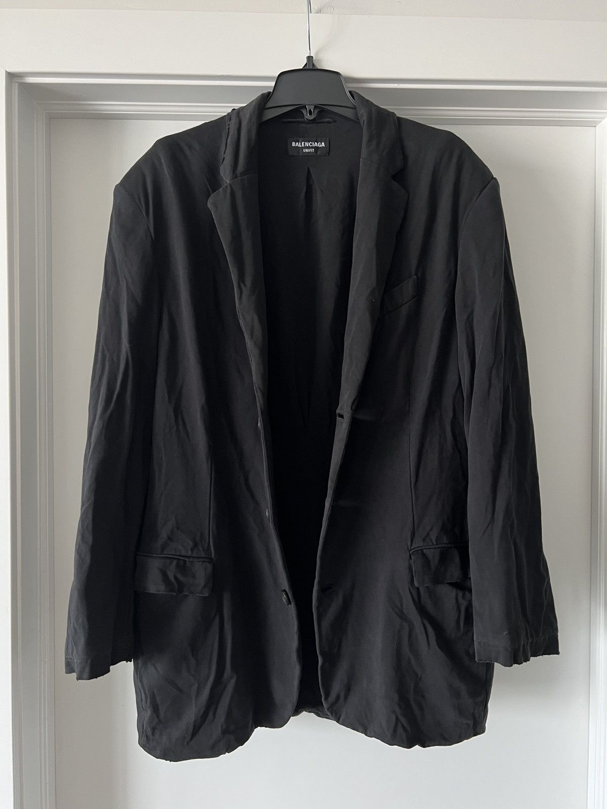 image of Balenciaga Fw 21 Afterworld Distressed Blazer Jacket in Black, Men's (Size XL)