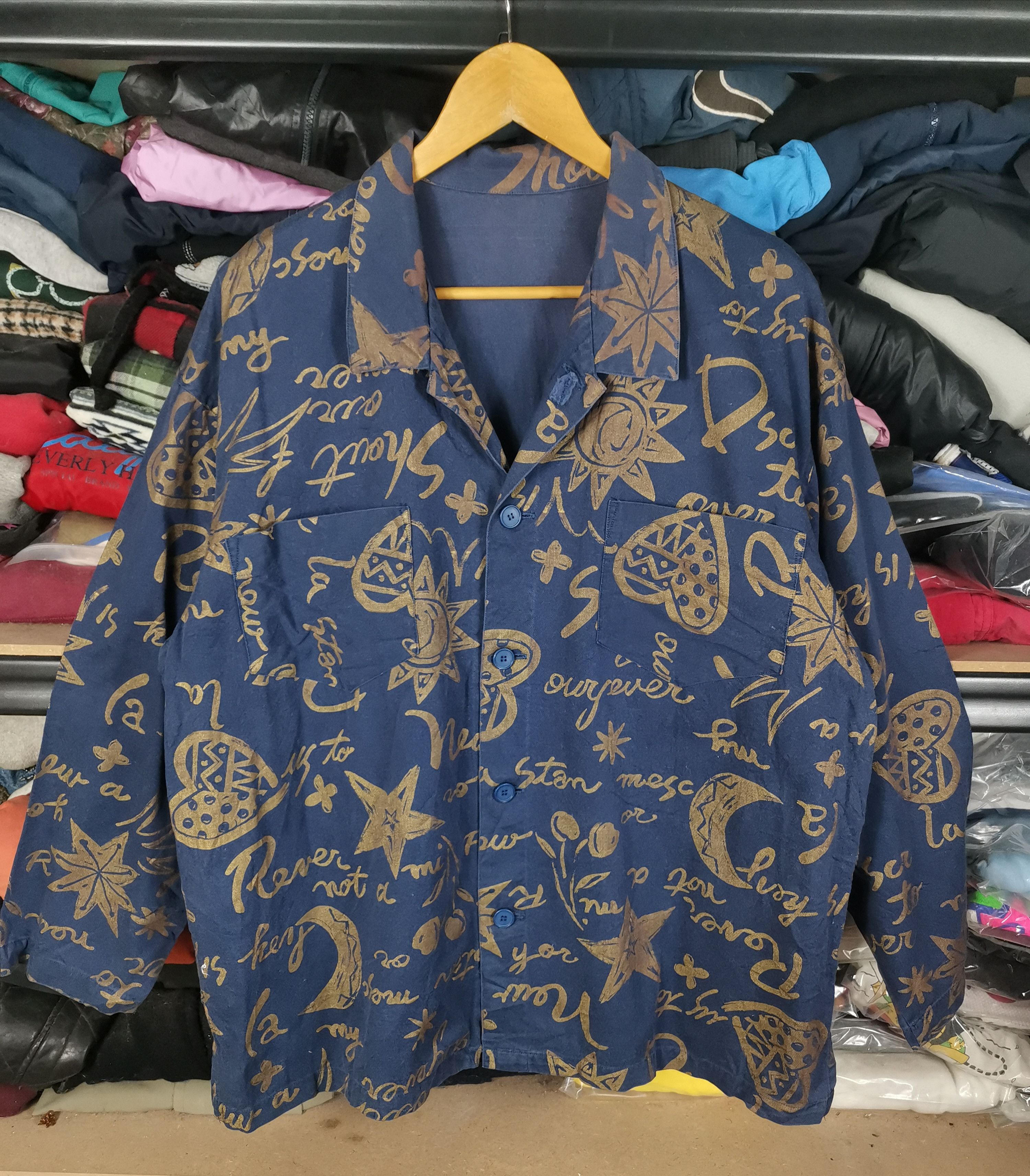 image of Archival Clothing x Flannel Vintage Fullprint Flannel Shirt in Navy Blue, Men's (Size XL)