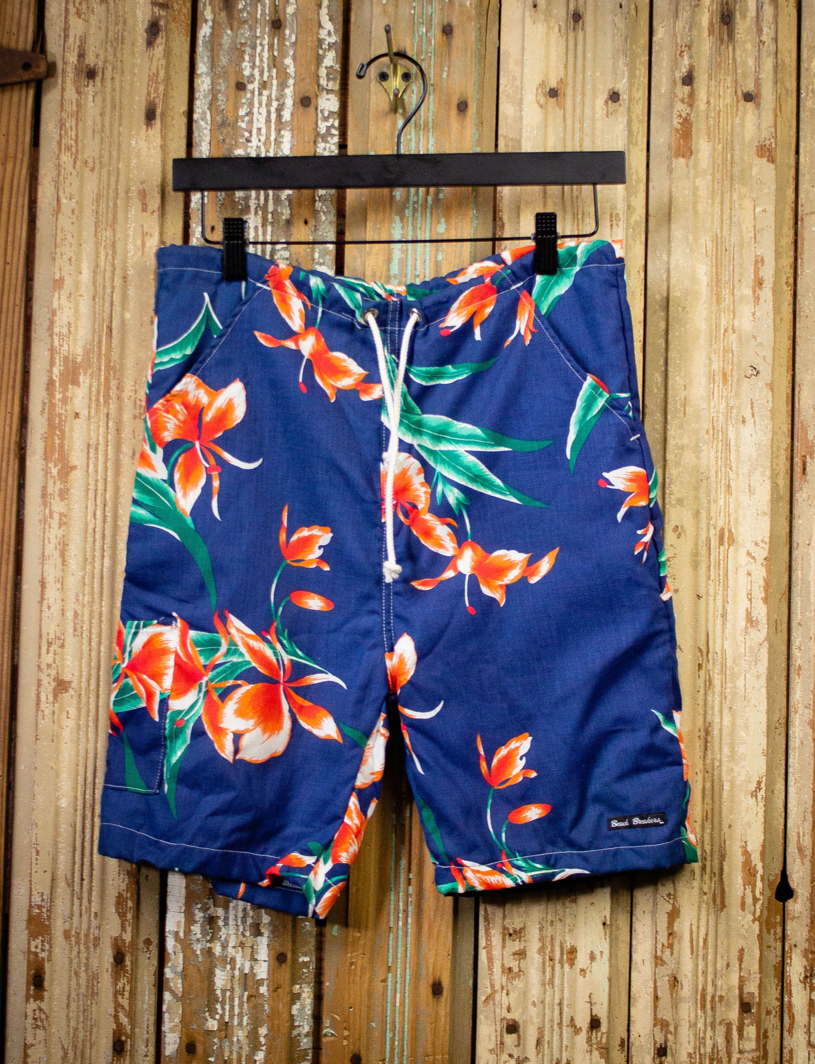 Vintage Beach Breakers Tropical Sunset Board Shorts 80s