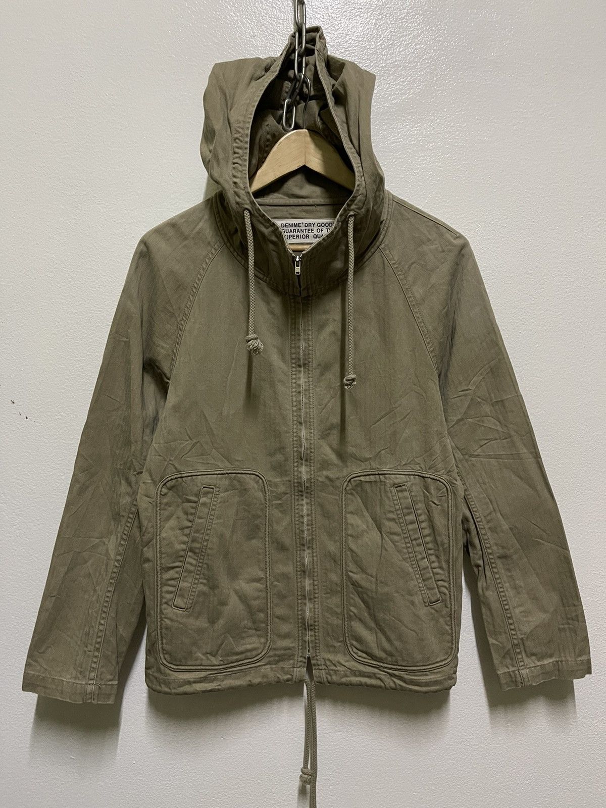 image of Denime Jacket Zipper Hoodie Hickory Japan in Brown, Men's (Size Medium)