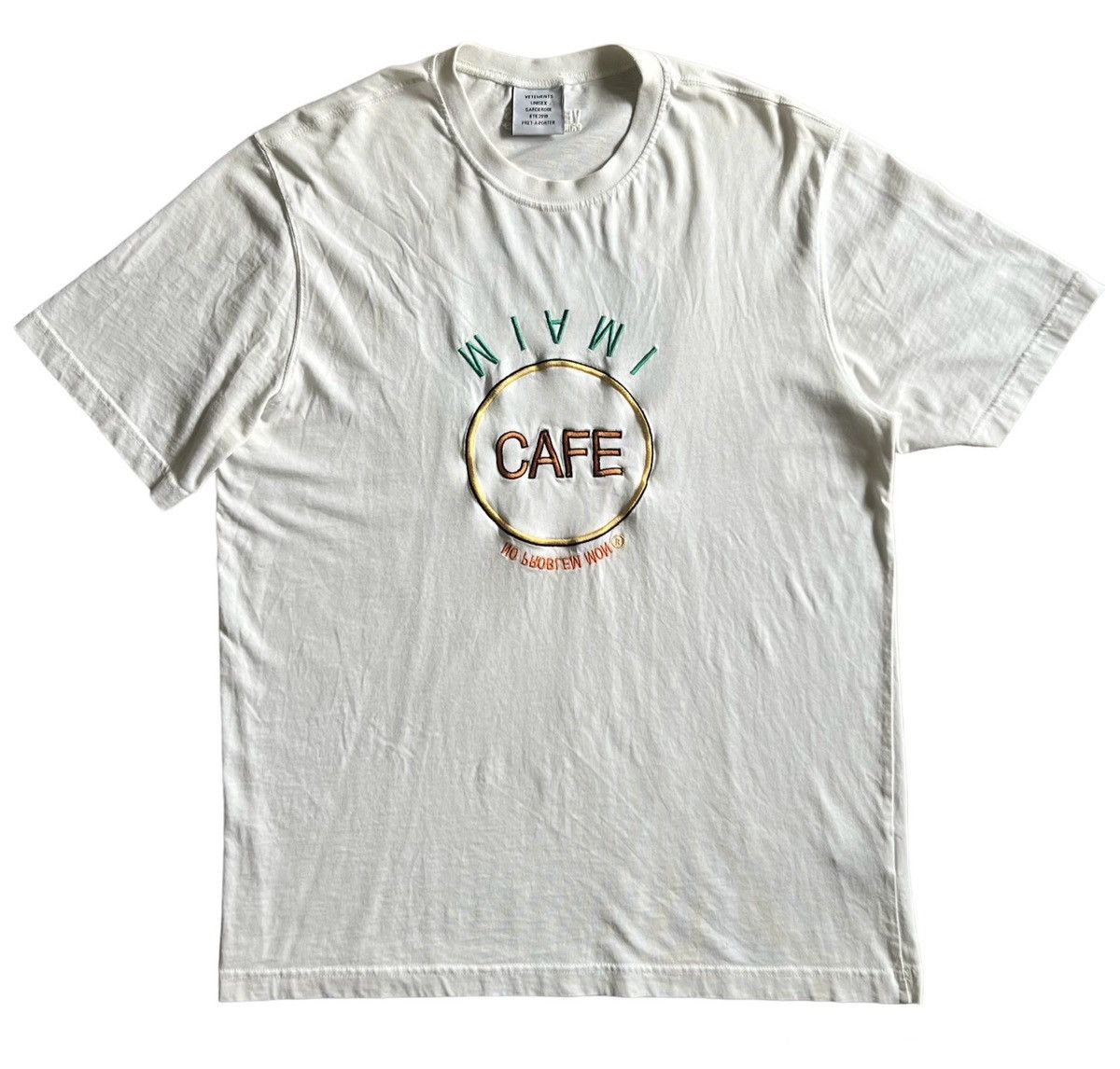 Pre-owned Vetements Ss2019  Miami Cafe Save The Planet Embroidered Tee In White