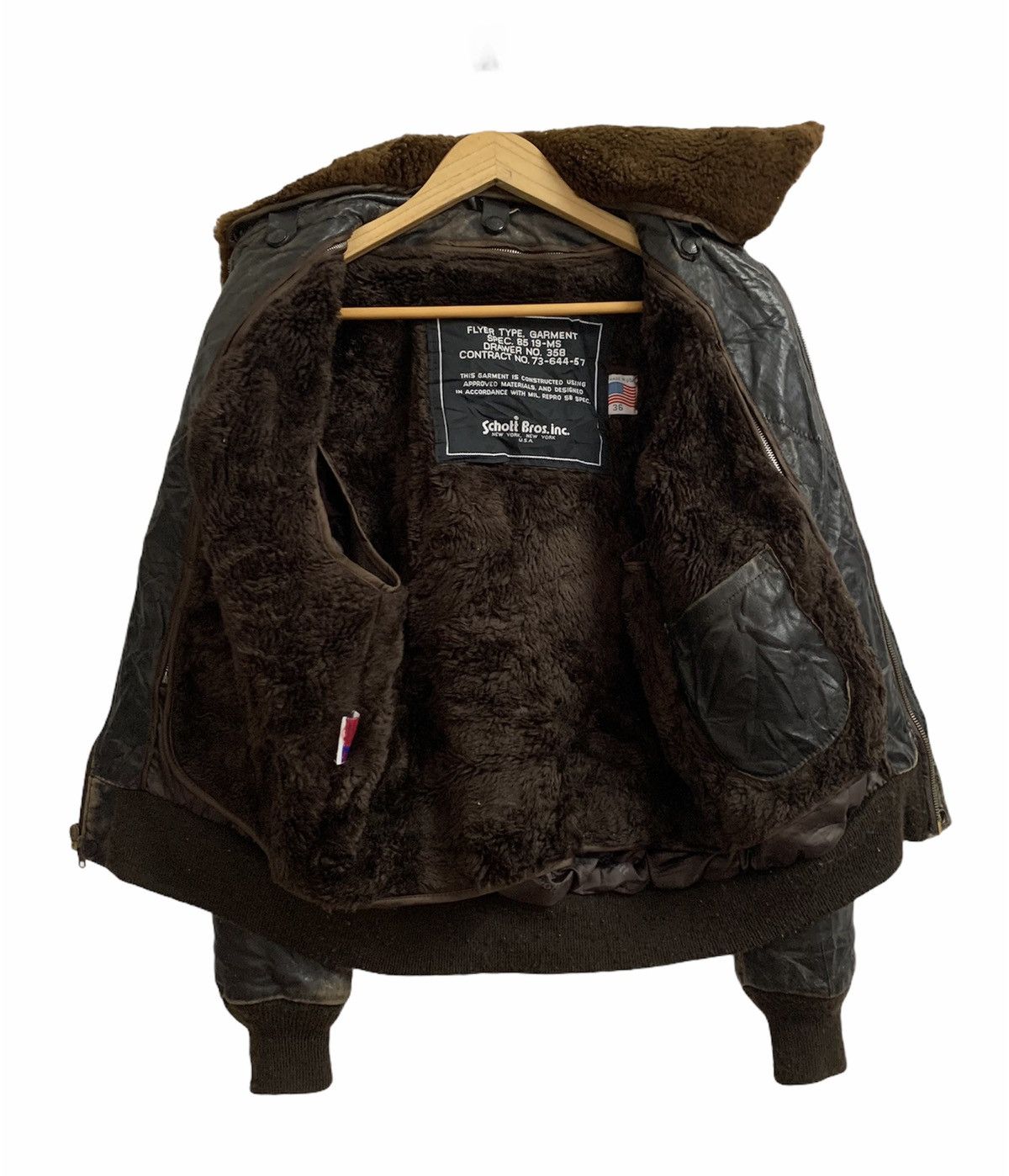 Schott 🔥Vintage SCHOTT NYC 233 Brown Leather Flight Jacket Size US S / EU 44-46 / 1 - 10 Thumbnail