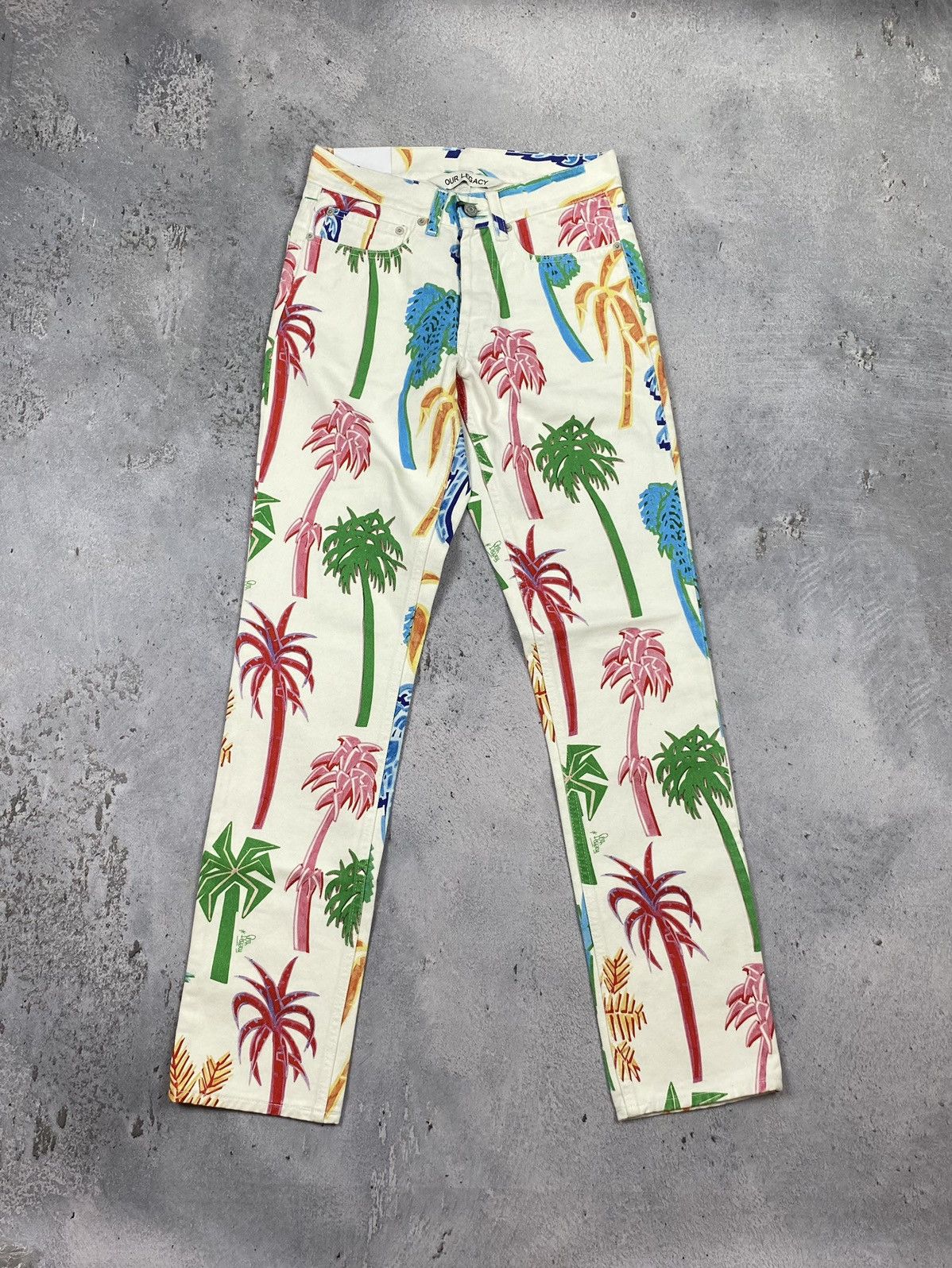 image of Our Legacy Graffiti Palms Denim Jeans Logo Pants Spray, Men's (Size 28)