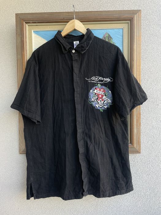 Vintage Ed Hardy Christian Audigier Button Up Shirt Love Kills