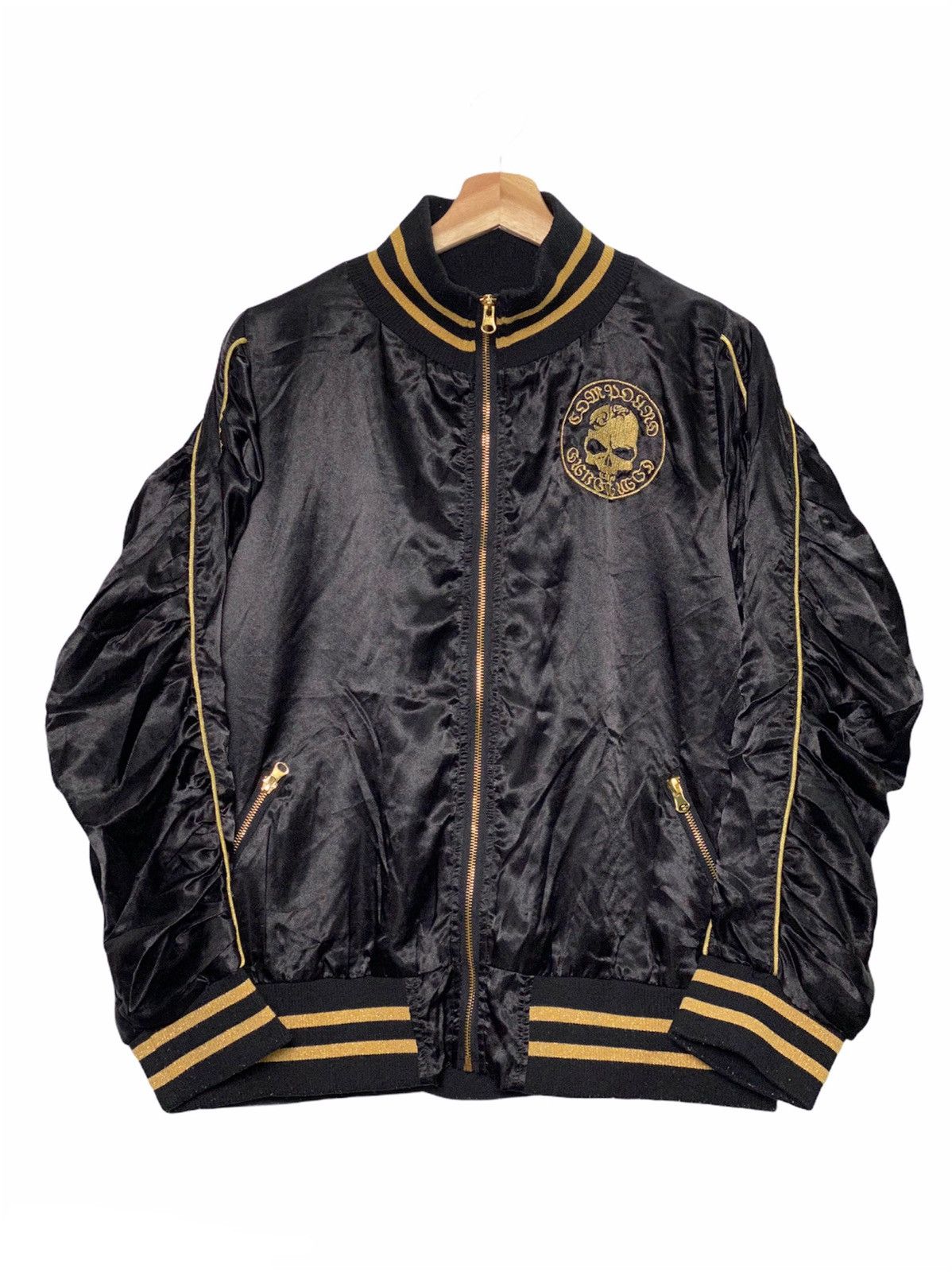 image of Skulls Satisfy Ones Bomber Jacket in Black, Men's (Size Medium)