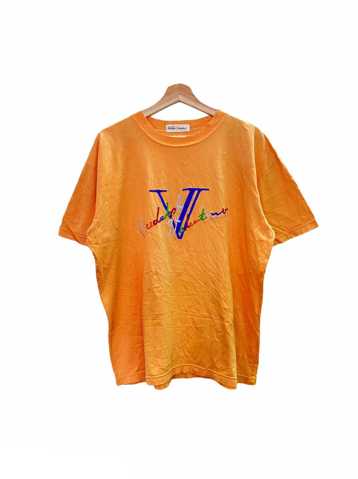 image of Vintage Rudolph Valentino Embroidered Tees in Orange, Men's (Size XL)