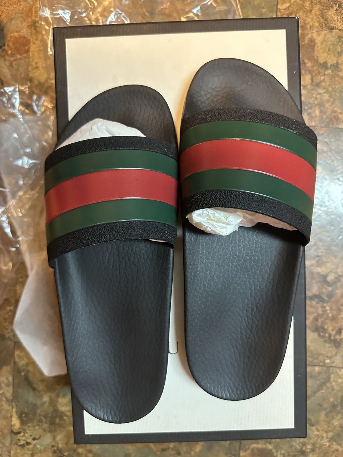 Gucci Gucci Web Rubber Slide Sandals Black/Green/Red – New in Box Size US 8 / EU 41 - 1 Thumbnail