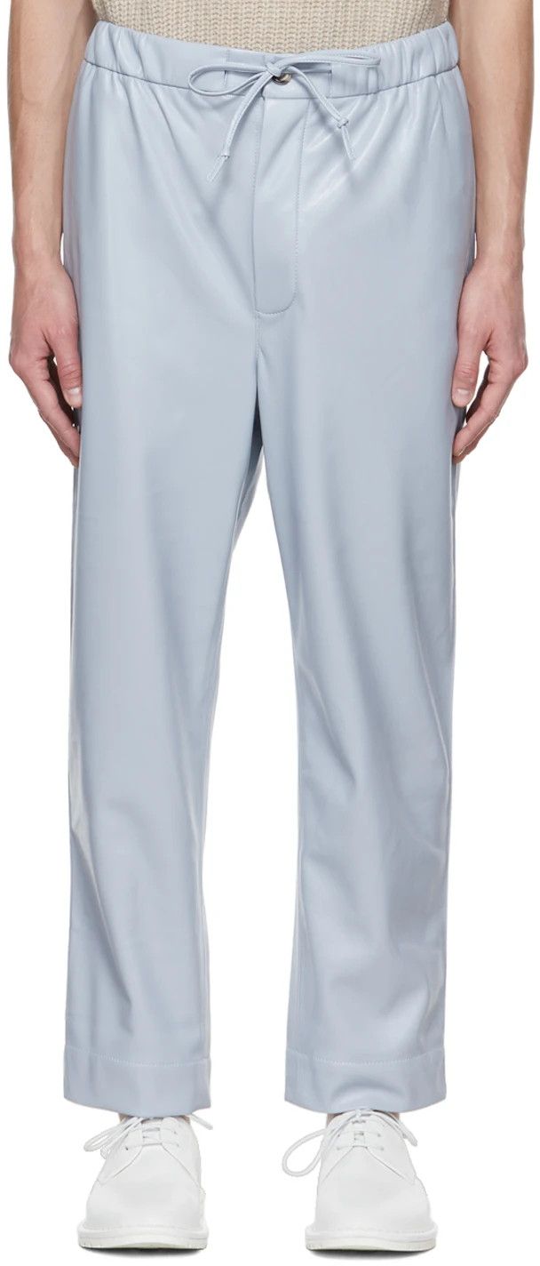 image of Nanushka Vegan Leather Light Blue Trousers, Men's (Size 32)