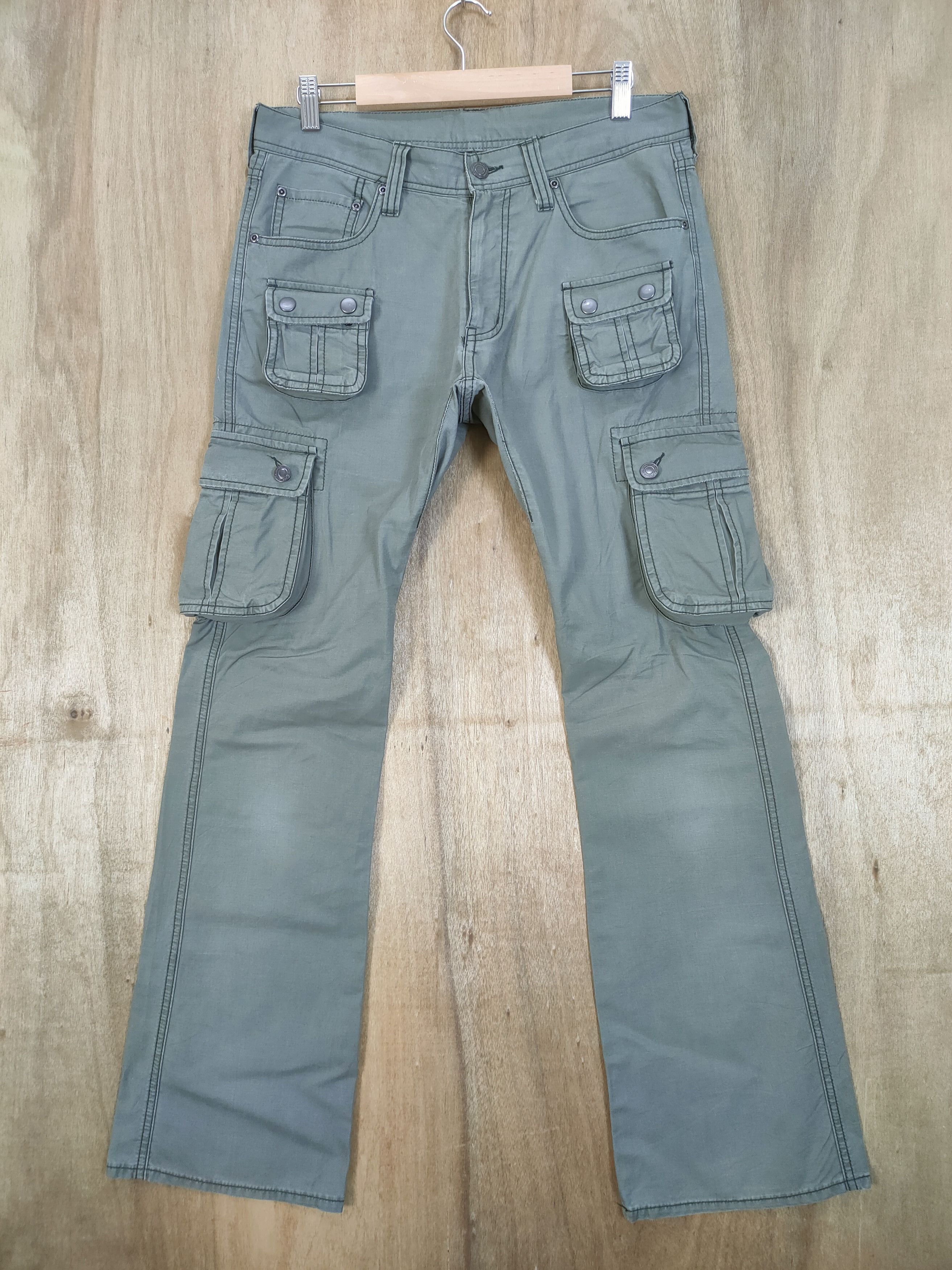 Japanese Brand VINTAGE EGDE FADED FLARE CARGO PANTS Size US 31 - 1 Thumbnail