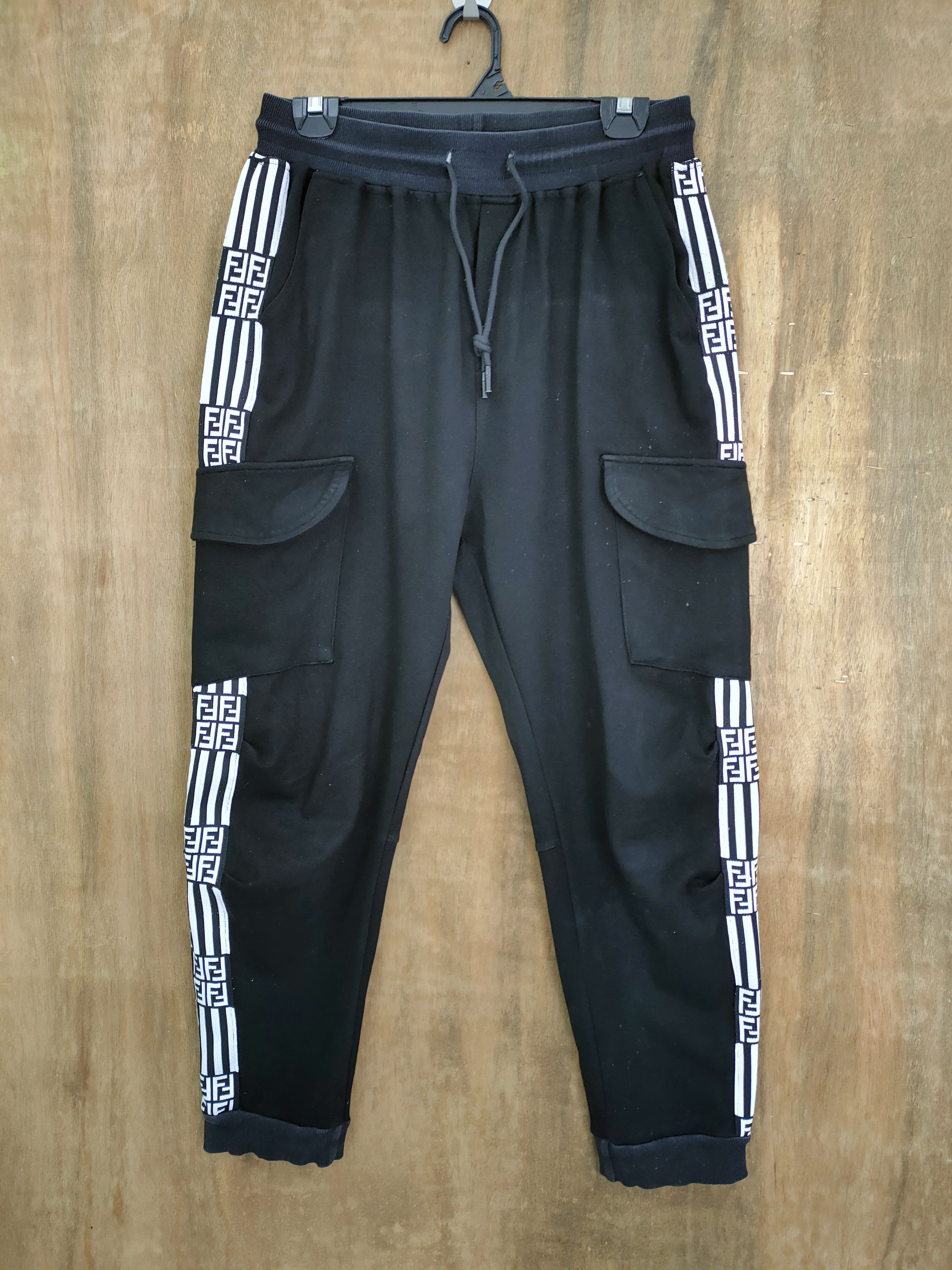 image of Black Cozy Style Cargo Pants Like Fendi Monogram, Men's (Size 32)