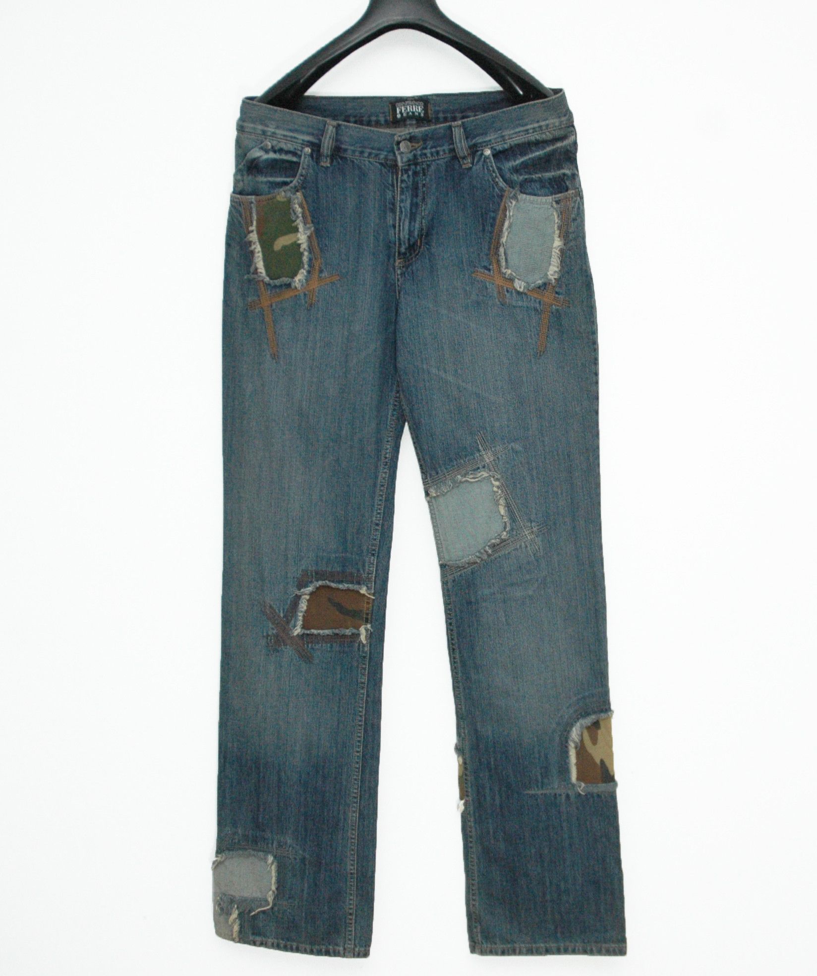 image of NWT Vintage Gianfranco Ferre Patchwork Jeans in Light Blue, Men's (Size 34)