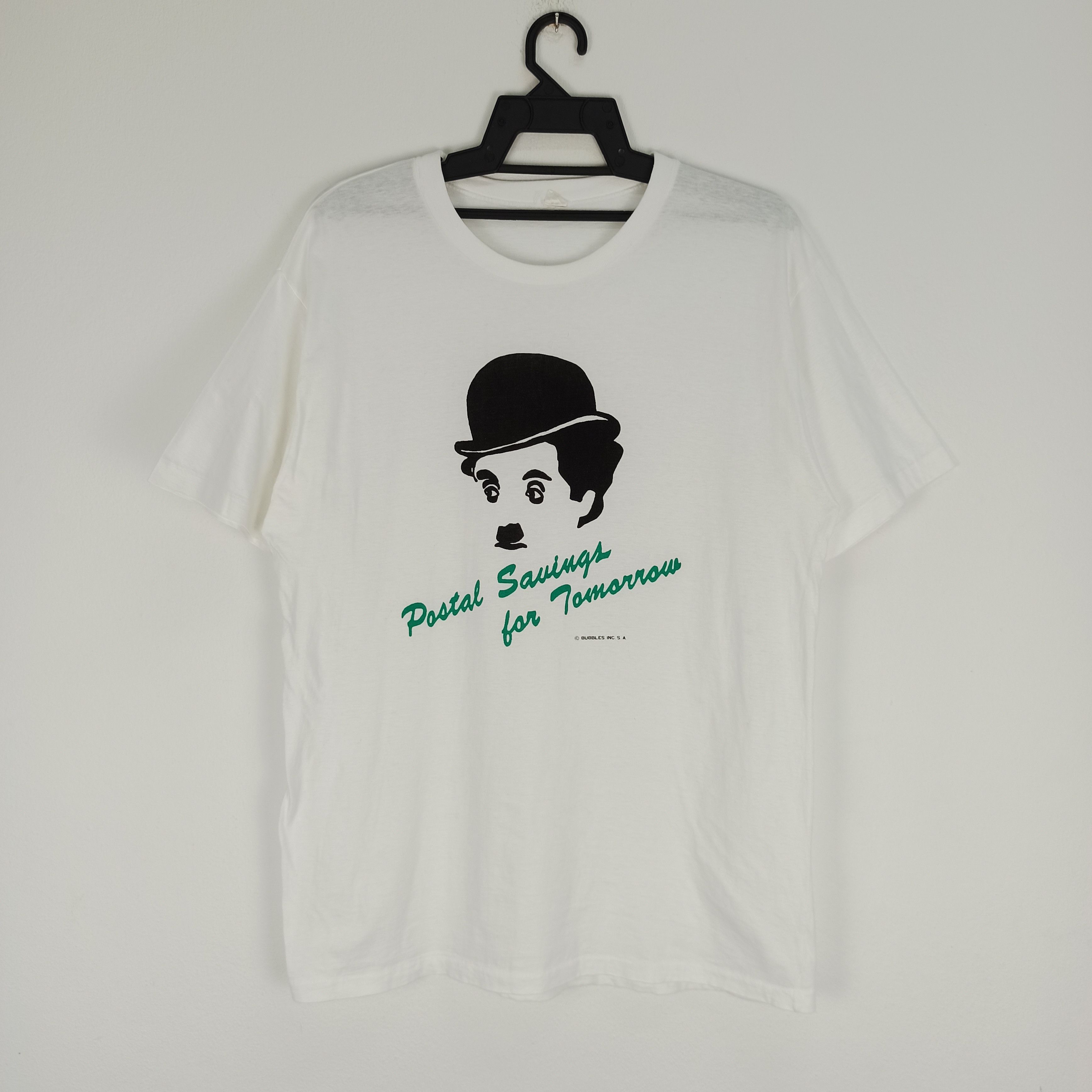 image of Movie x Vintage Comedy Actor Charlie Chaplin Promo T-Shirt 1990S in White, Men's (Size Large)
