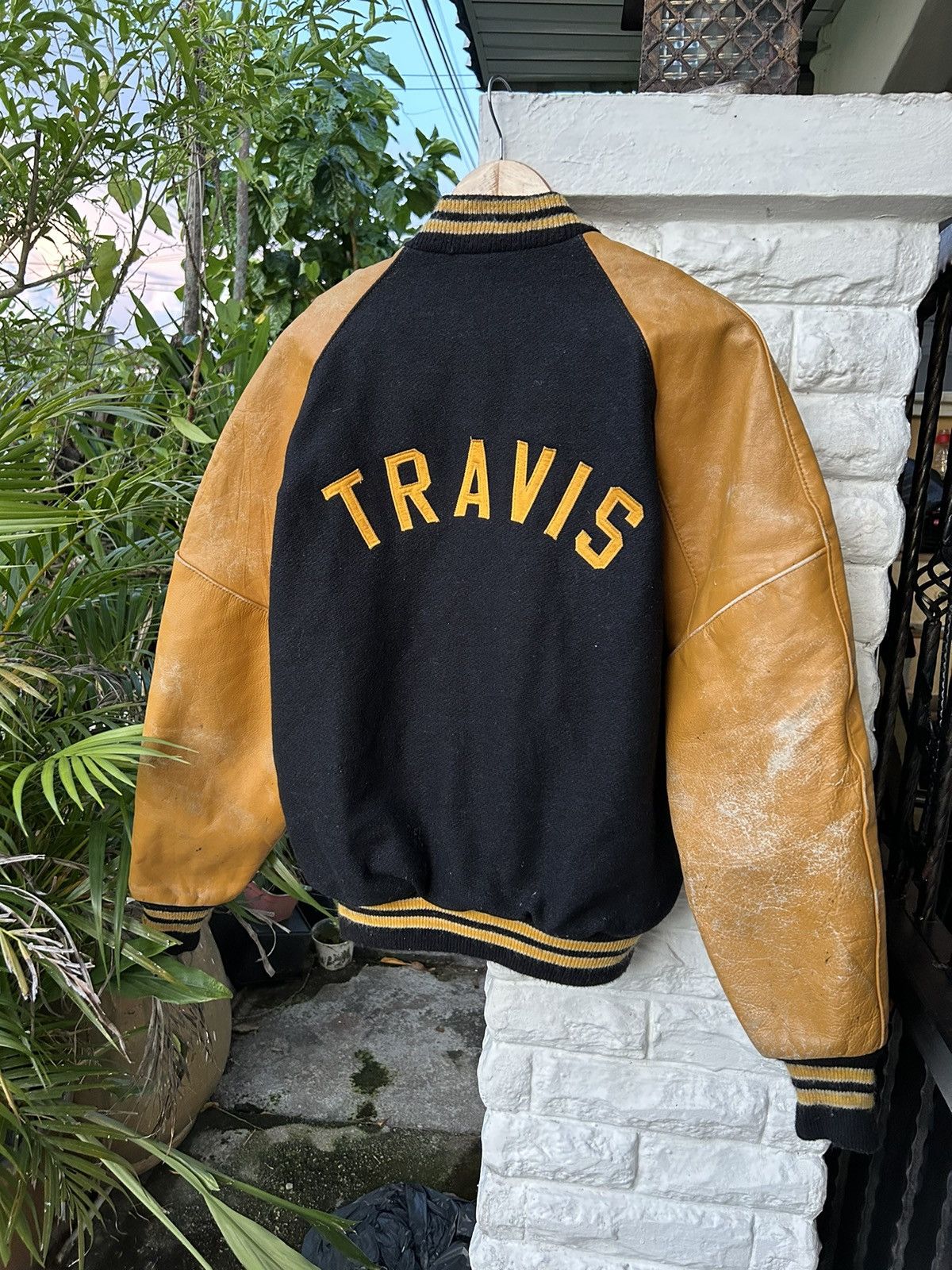 image of Delong Varsity Jackets x Varsity Jacket 70's Delong Sportswear Varsity “Travis” in Black/Yellow (Si