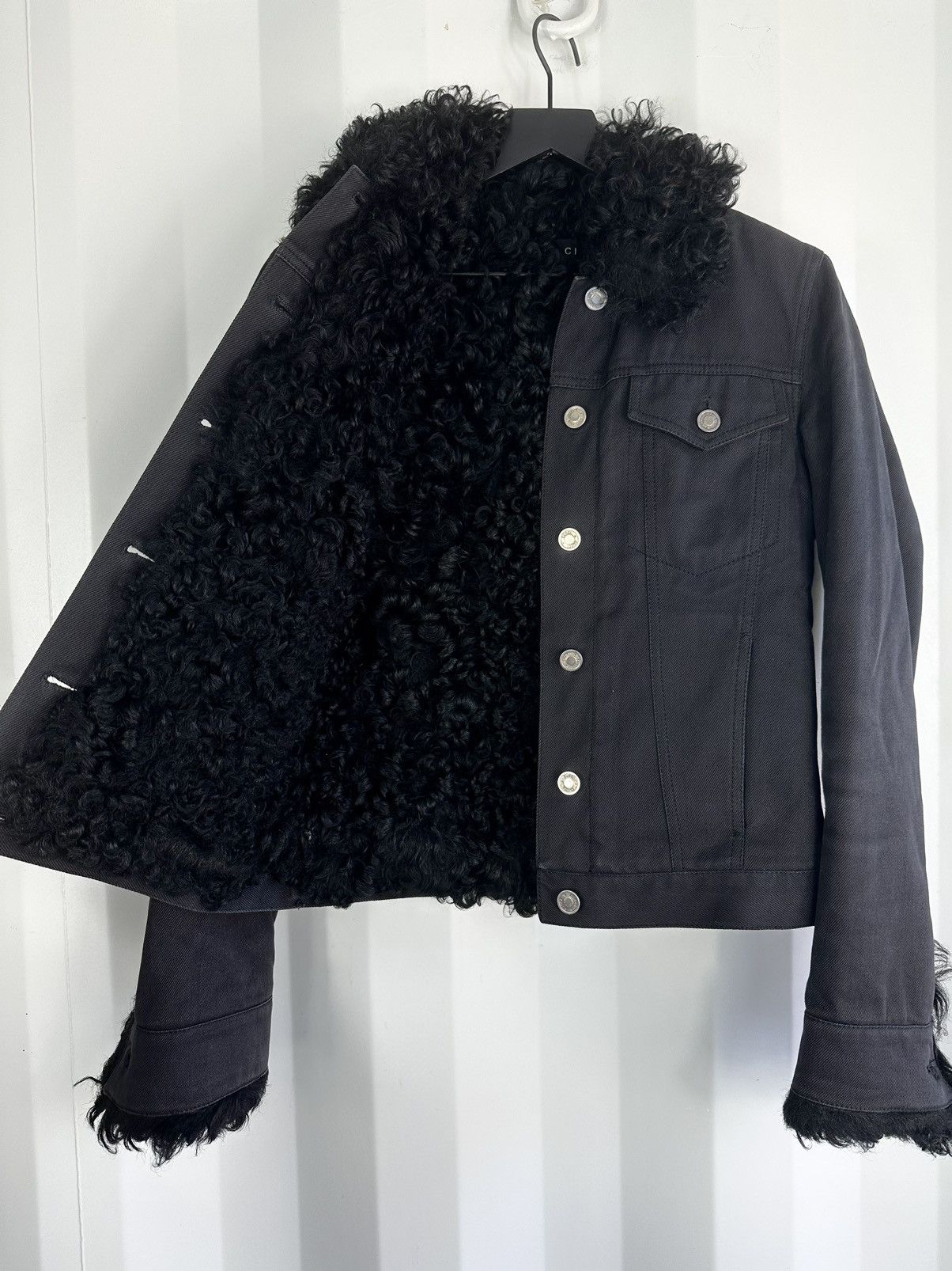 image of Gucci x Tom Ford Fur Lined Denim Jacket in Black, Women's (Size XS)