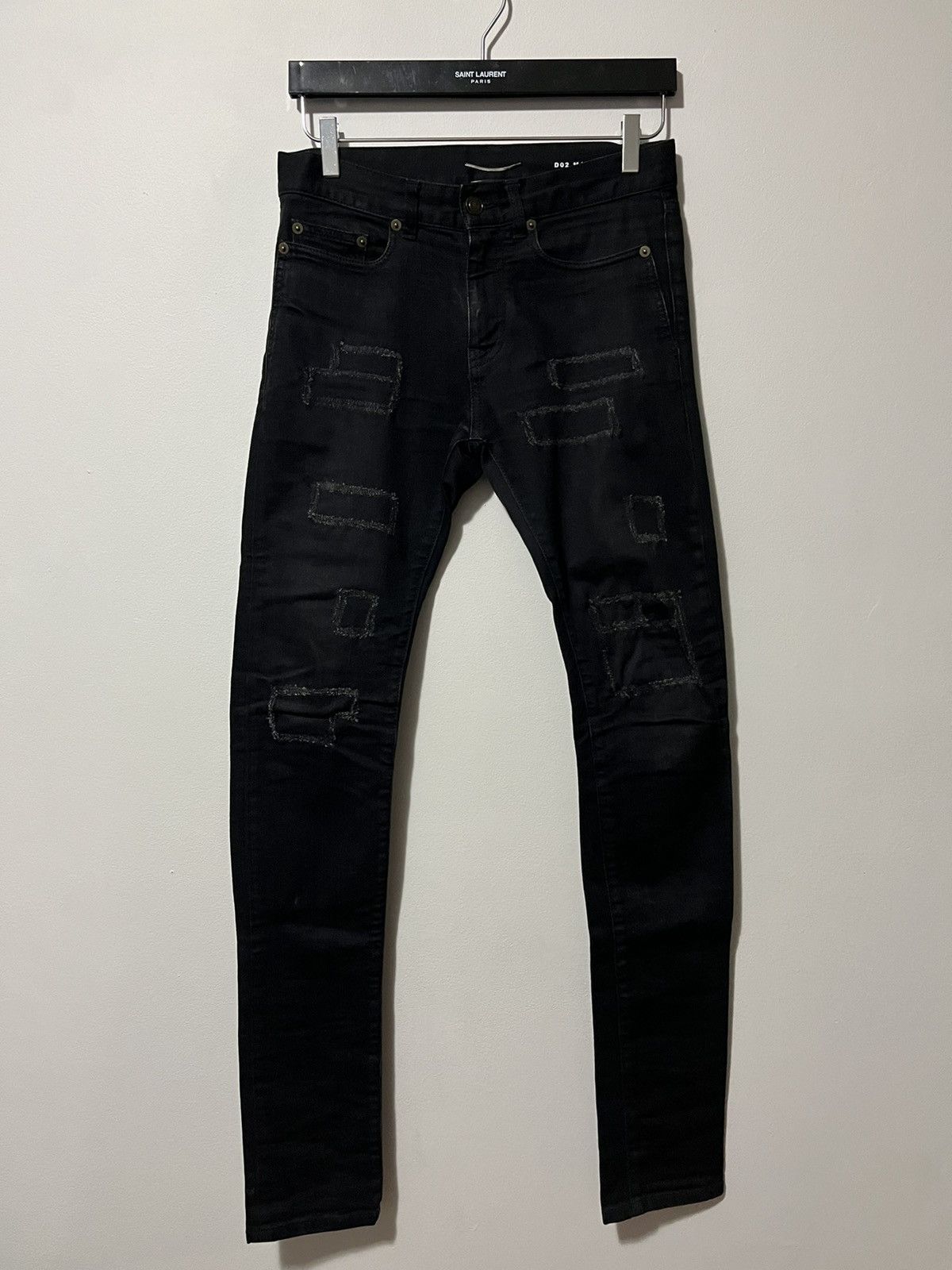 image of Saint Laurent Paris Fw18 D02 Destroyed Distressed Scab Denim M/sk-Lw in Black, Men's (Size 27)