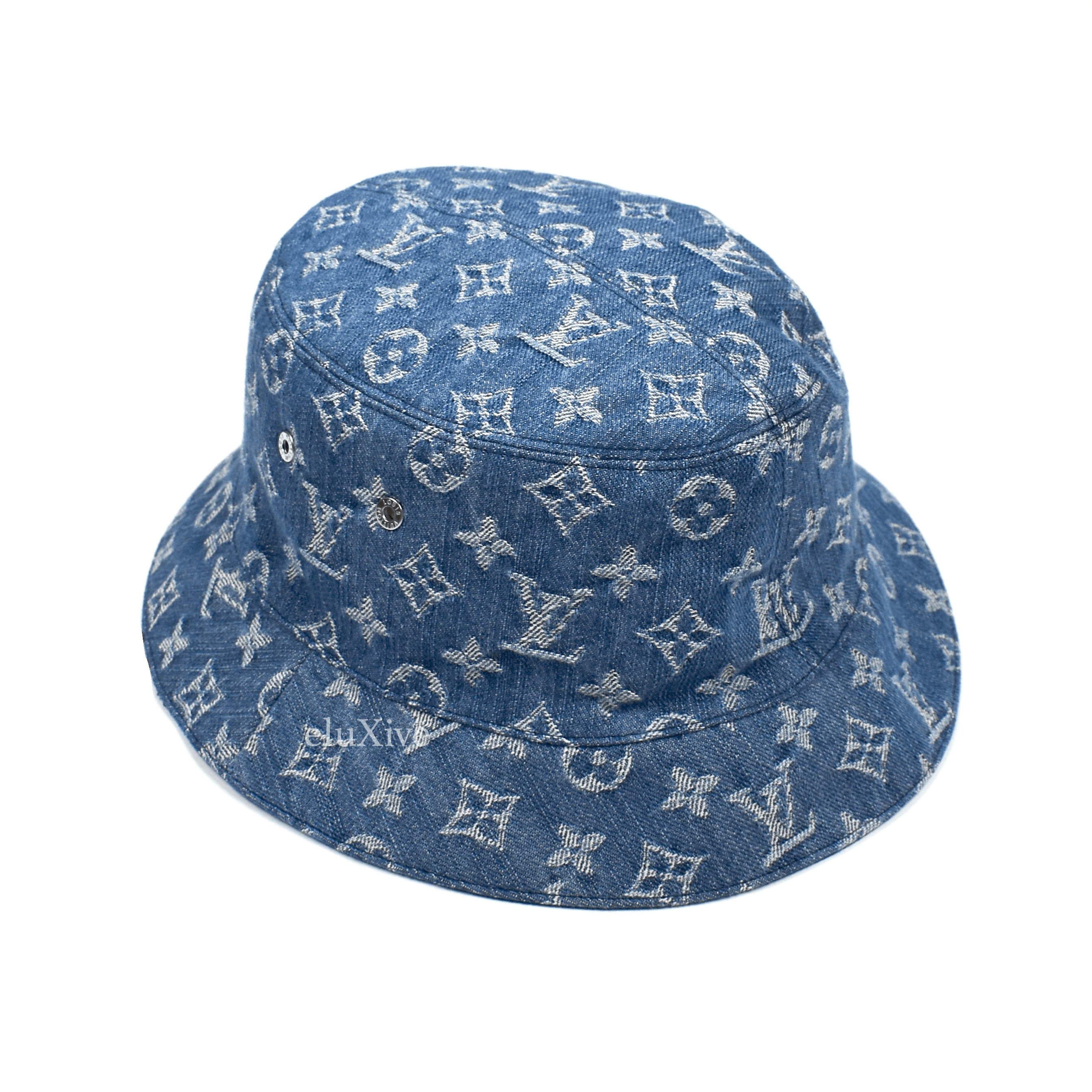 Pre-owned Louis Vuitton Blue Lv Monogram Denim Bucket Hat Ds