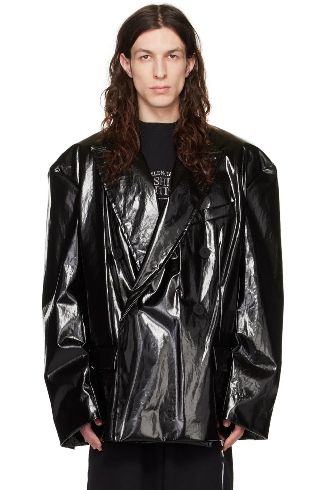 Balenciaga Balenciaga Black Crinkled Blazer Size US M / EU 48-50 / 2 - 7 Thumbnail