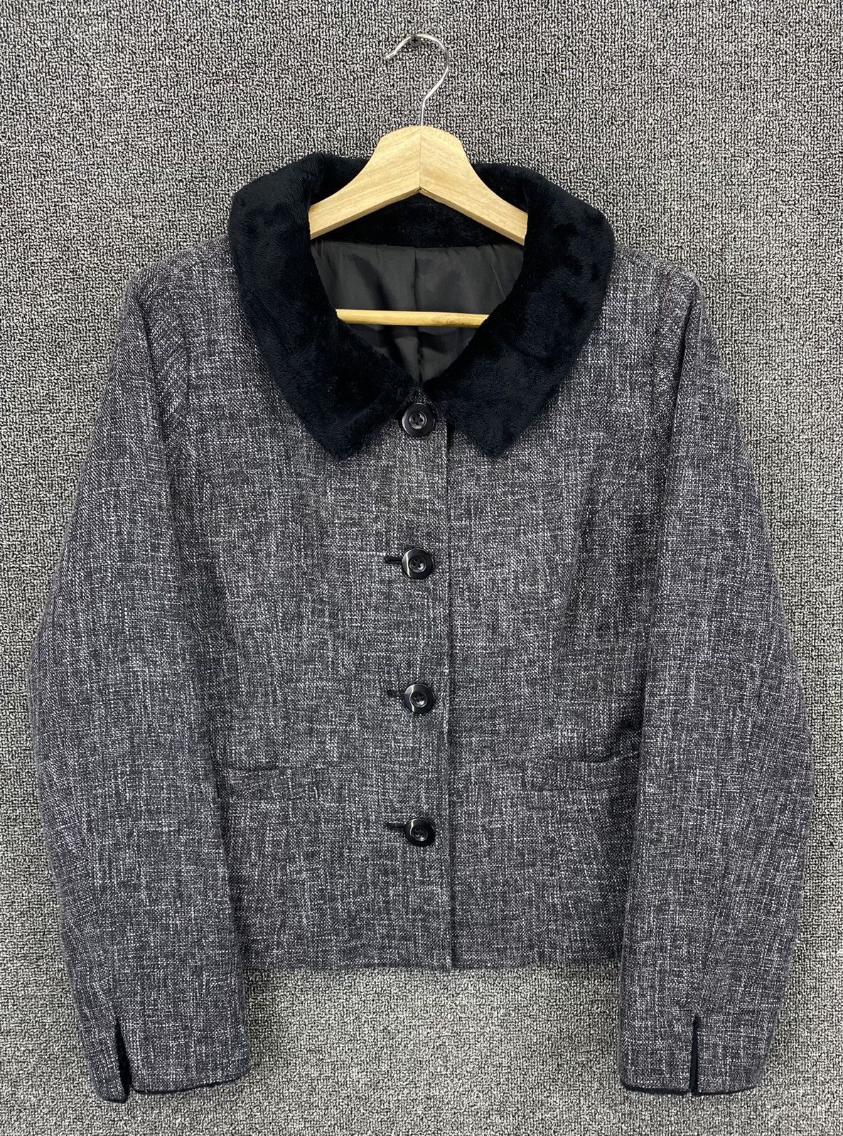 Japanese Brand Vintage Sans Fin Nice Fur Cardigan Cropped Tweed Jacket Size M / US 6-8 / IT 42-44 - 1 Thumbnail