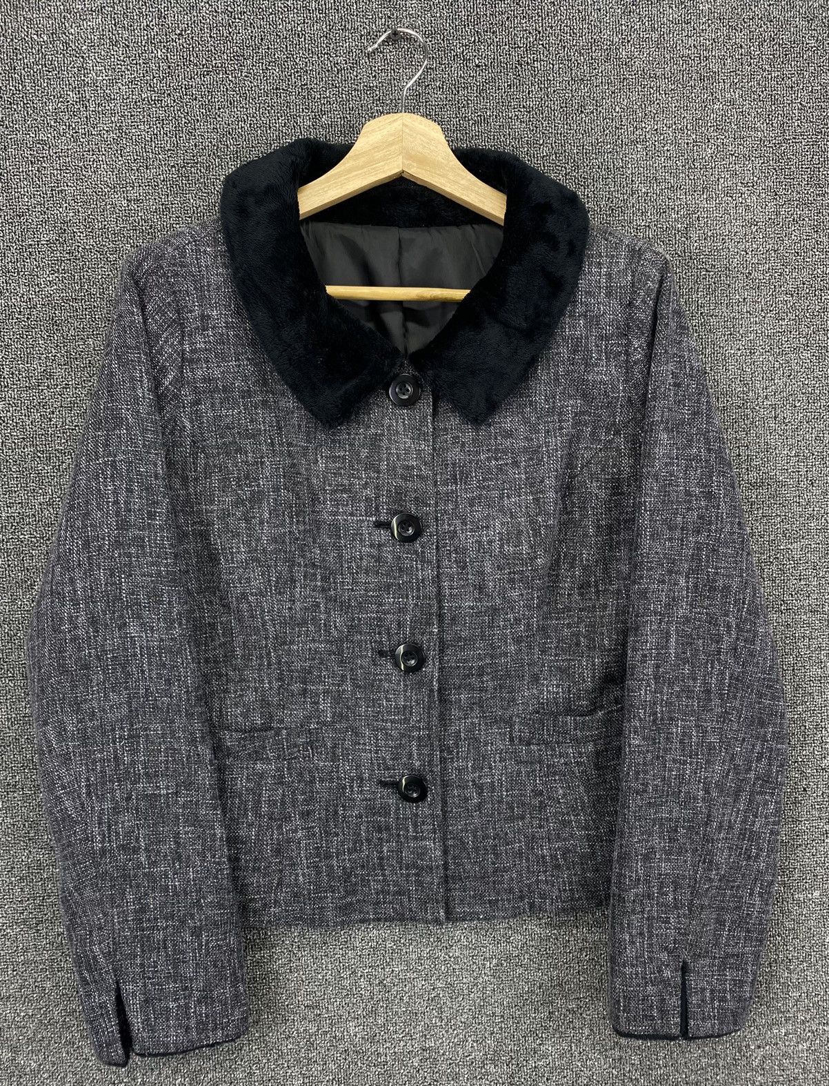 Japanese Brand Vintage Sans Fin Nice Fur Cardigan Cropped Tweed Jacket Size M / US 6-8 / IT 42-44 - 3 Thumbnail