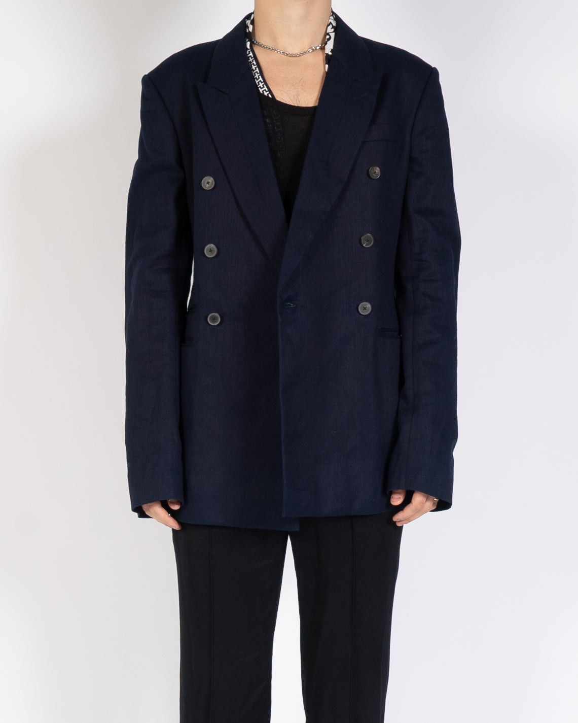 image of Haider Ackermann Ss19 Indigo Double Breasted Wool Blazer in Blue, Men's (Size Medium)