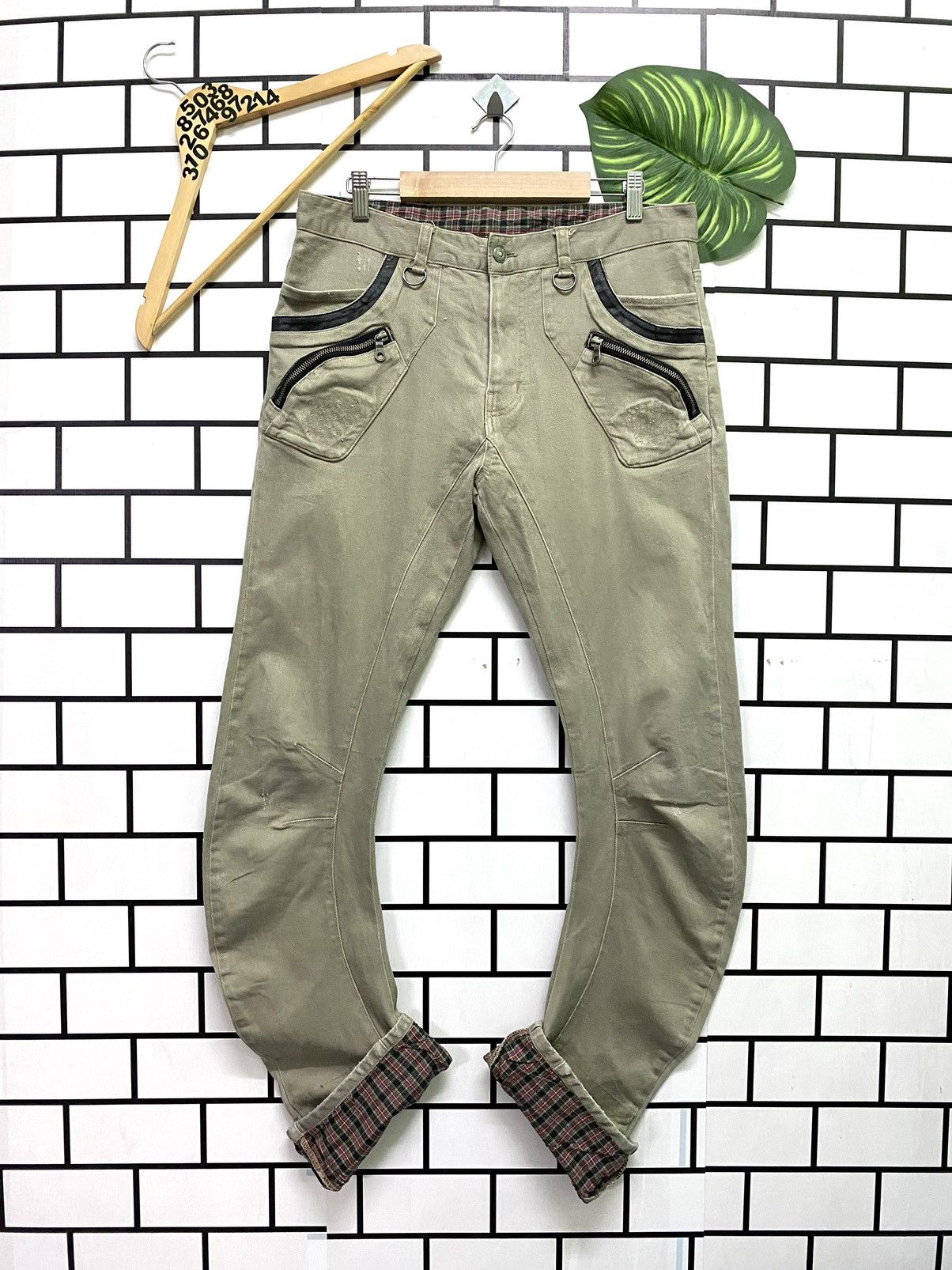 Japanese Brand × PPFM × Vintage Vintage PPFM J Curve Plaid Inside Leg Distressed Pants Size US 32 / EU 48 - 1 Thumbnail