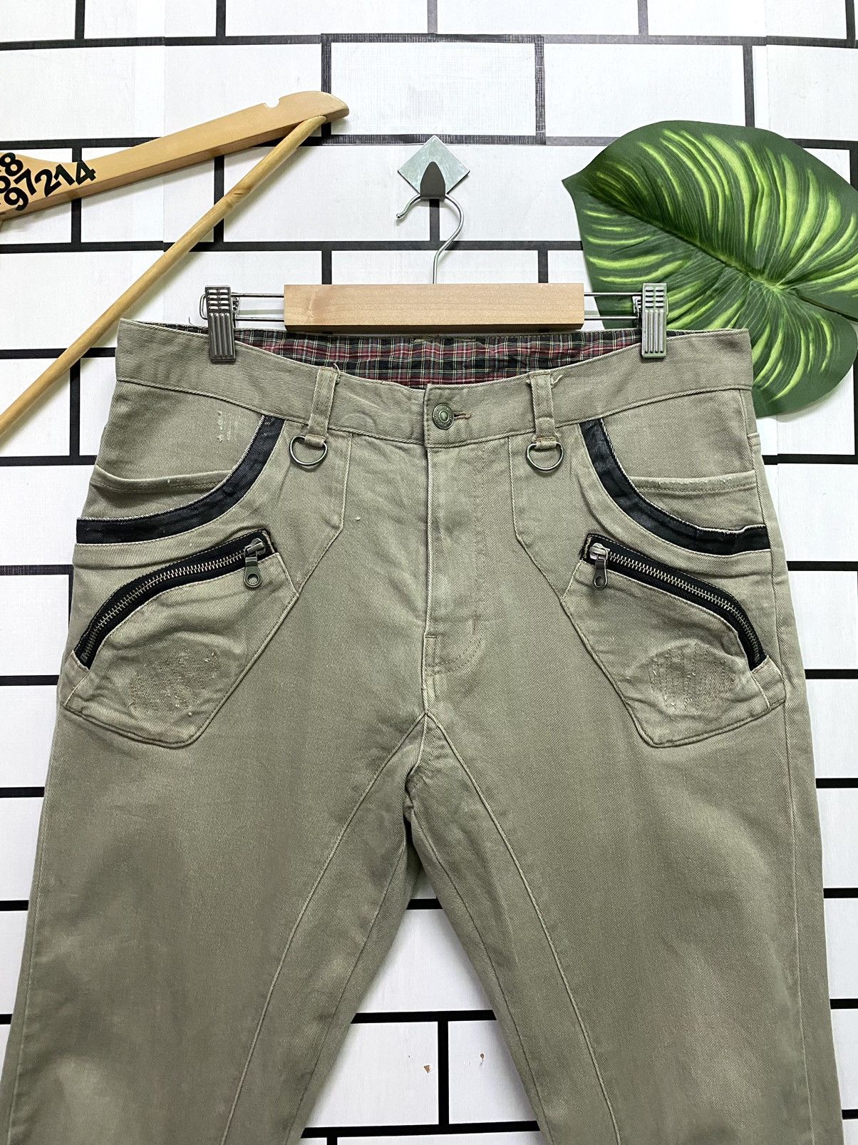 Japanese Brand × PPFM × Vintage Vintage PPFM J Curve Plaid Inside Leg Distressed Pants Size US 32 / EU 48 - 3 Thumbnail
