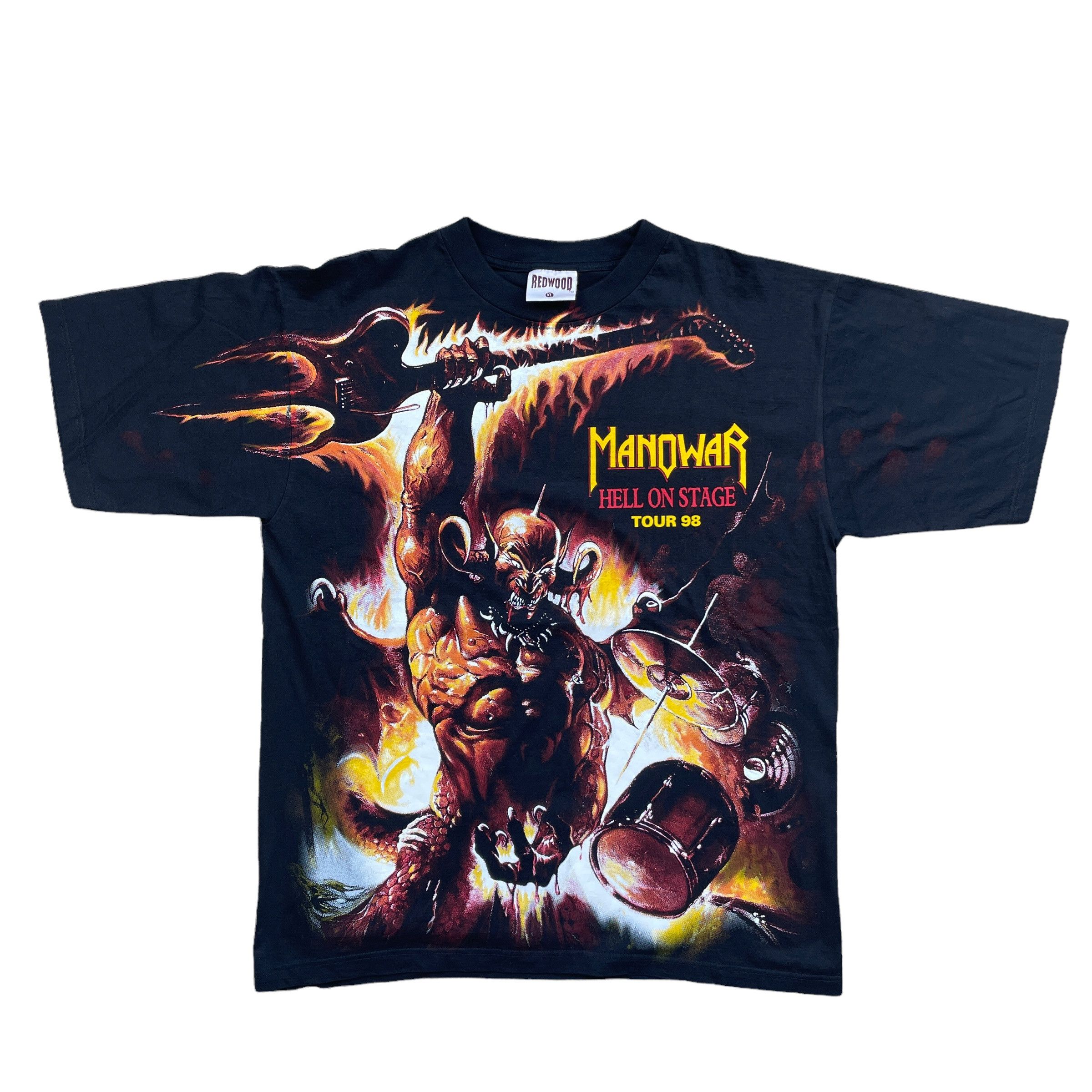 image of Vintage 1998 Manowar All Over Print T-Shirt in Black, Men's (Size XL)