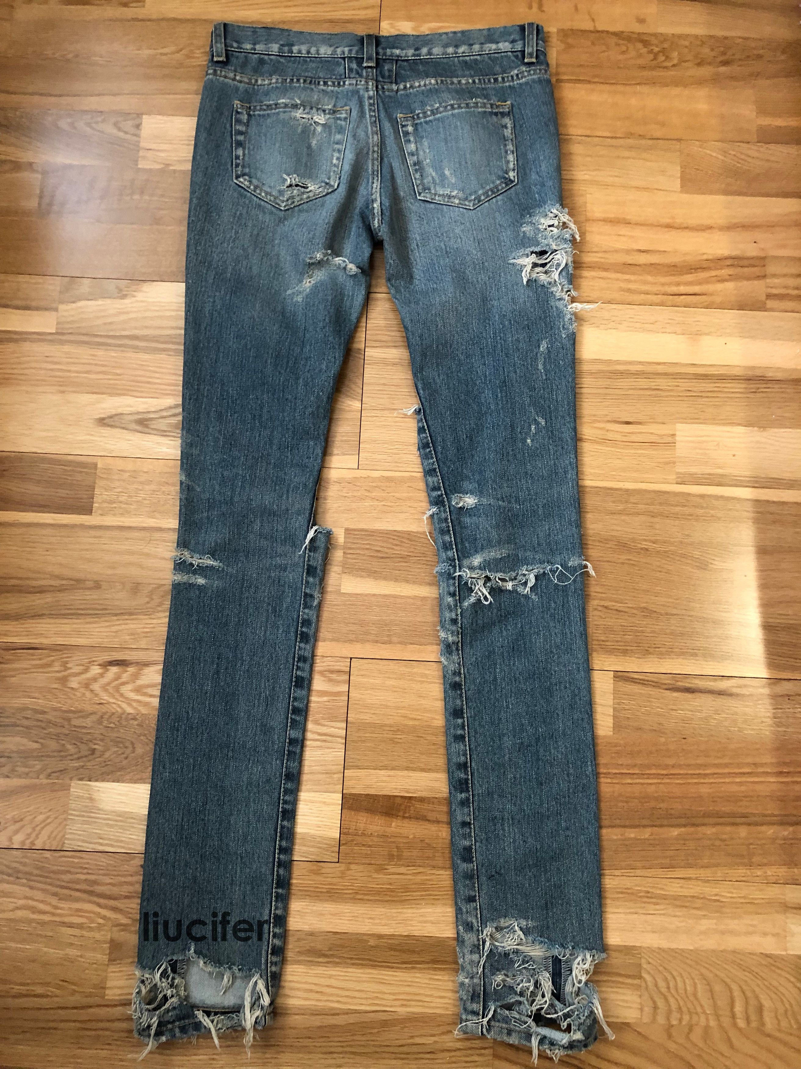 Hedi Slimane × Saint Laurent Paris 🔥FW13🔥 CHAIN DENIM LITTLE CRASH DISTRESSED SKINNY SAMPLE Size US 27 - 4 Thumbnail