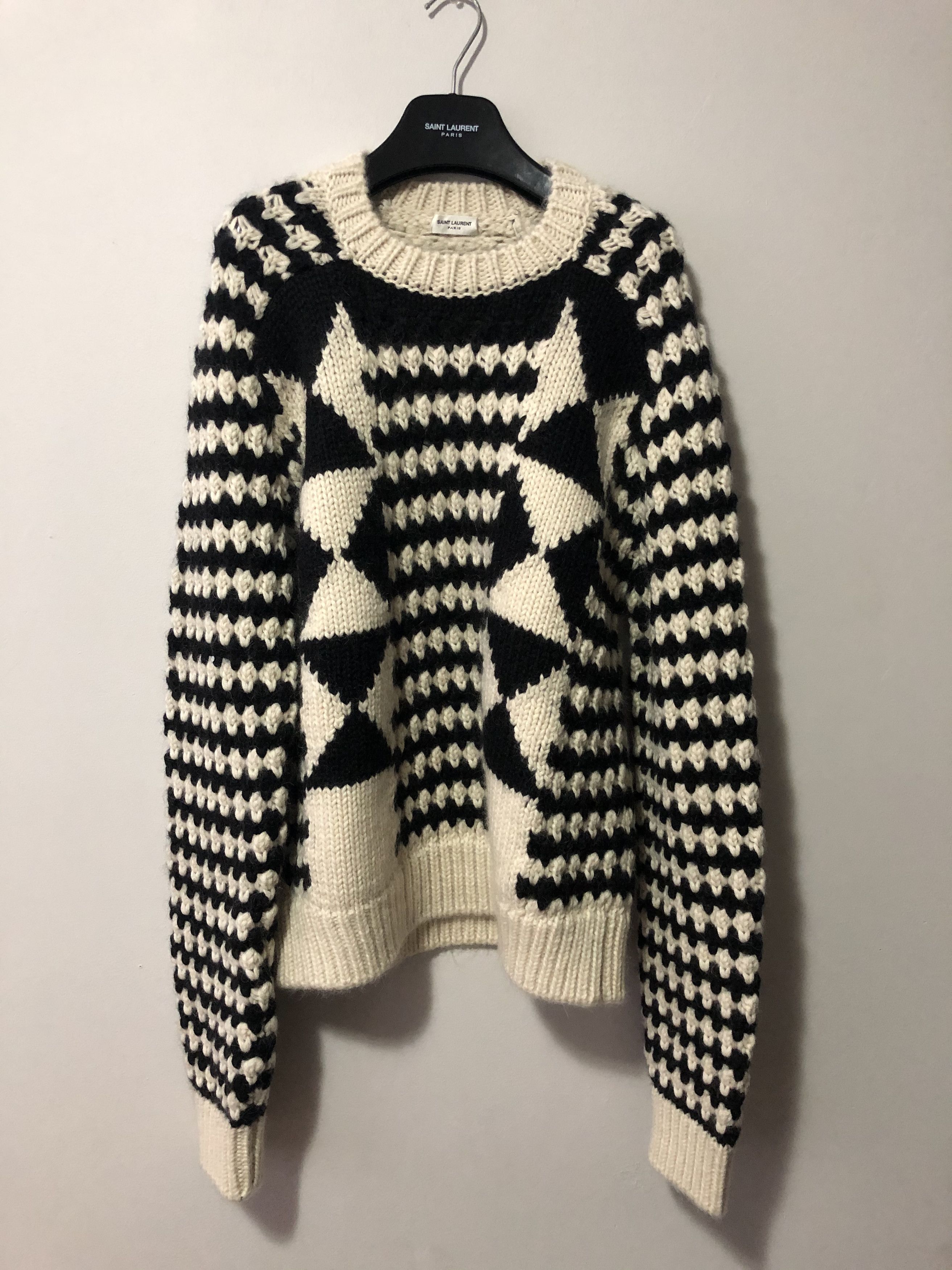 image of Saint Laurent Paris Fw18 Boxy Graphic Knit Sweater in Black/White, Men's (Size XL)