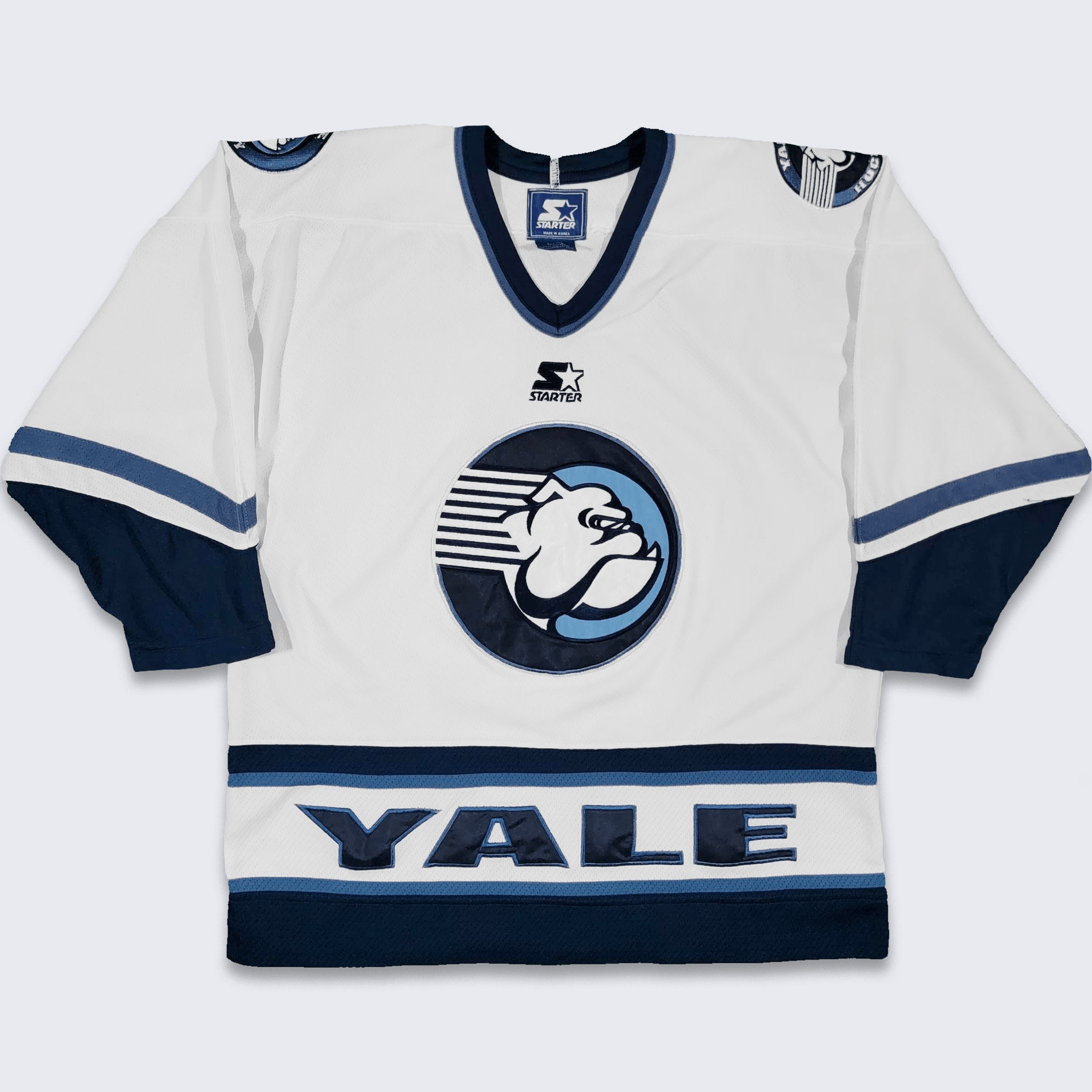 image of Yale Bulldogs Vintage 90's Starter Hockey Jersey in White Blue, Men's (Size Small)