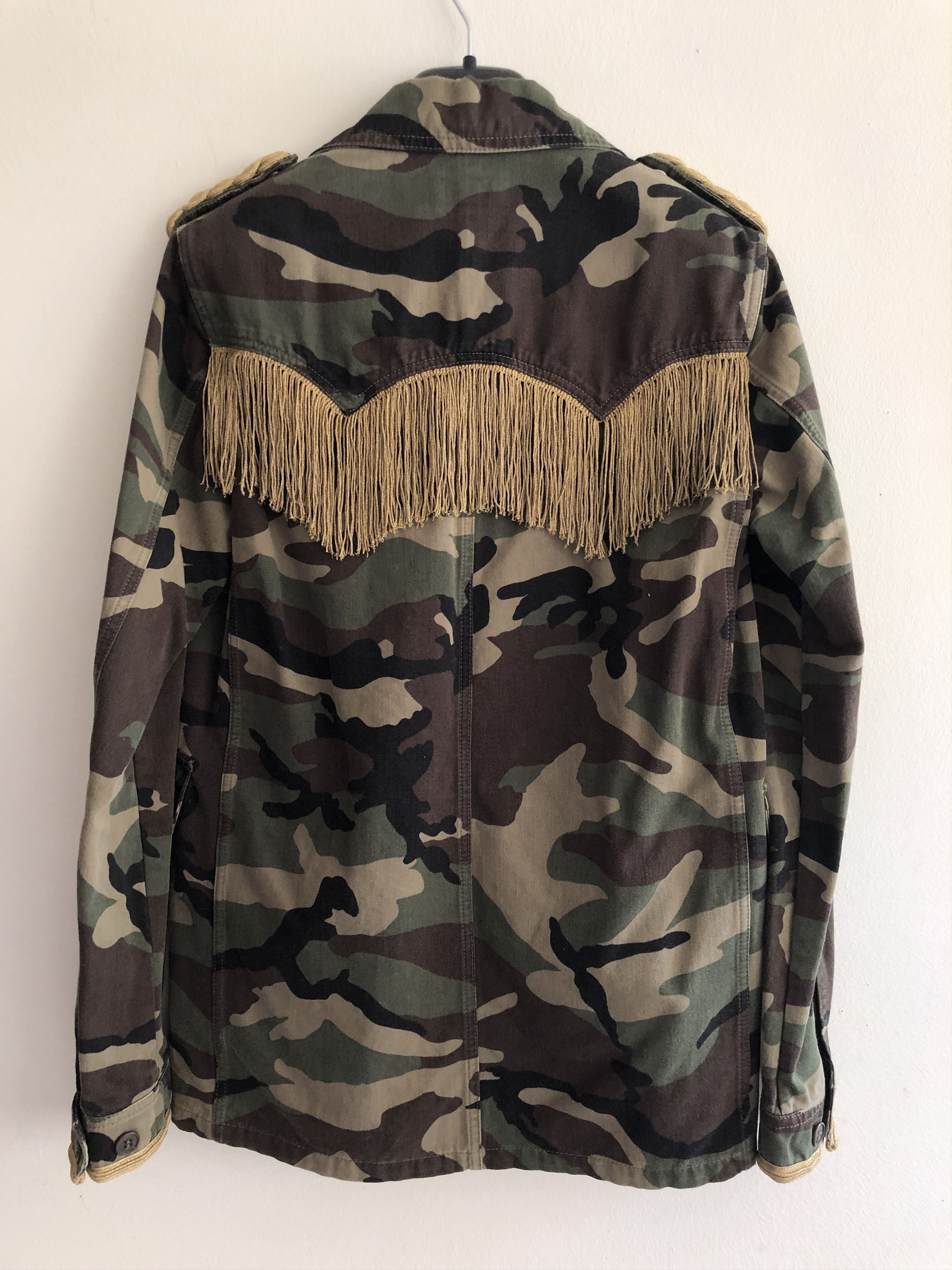 Hedi Slimane × Saint Laurent Paris SS15 RUNWAY PSYCH ROCK MILITARY FRINGE TASSEL JACKET Size US XS / EU 42 / 0 - 9 Thumbnail
