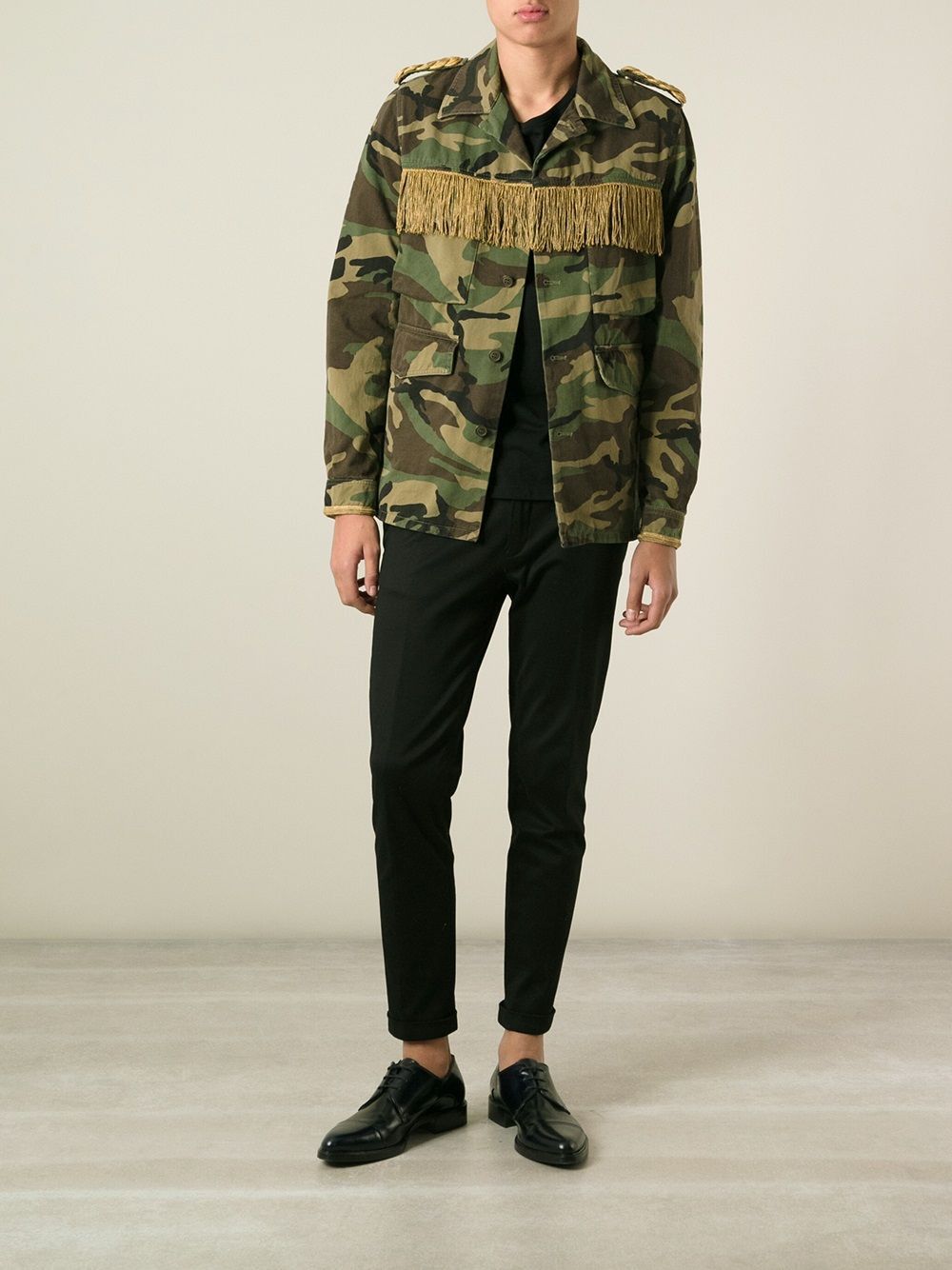 Hedi Slimane × Saint Laurent Paris SS15 RUNWAY PSYCH ROCK MILITARY FRINGE TASSEL JACKET Size US XS / EU 42 / 0 - 5 Thumbnail