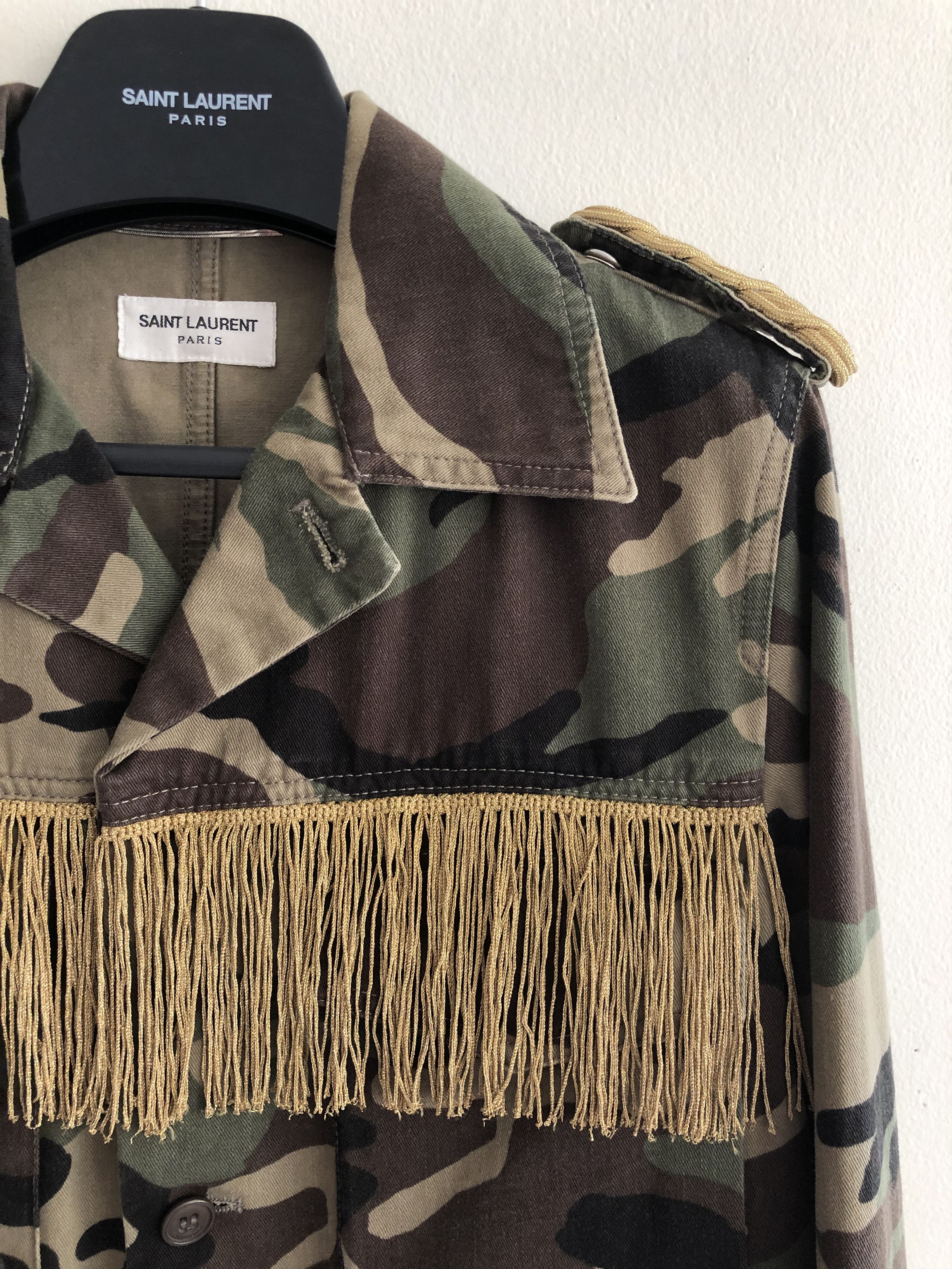 Hedi Slimane × Saint Laurent Paris SS15 RUNWAY PSYCH ROCK MILITARY FRINGE TASSEL JACKET Size US XS / EU 42 / 0 - 3 Thumbnail