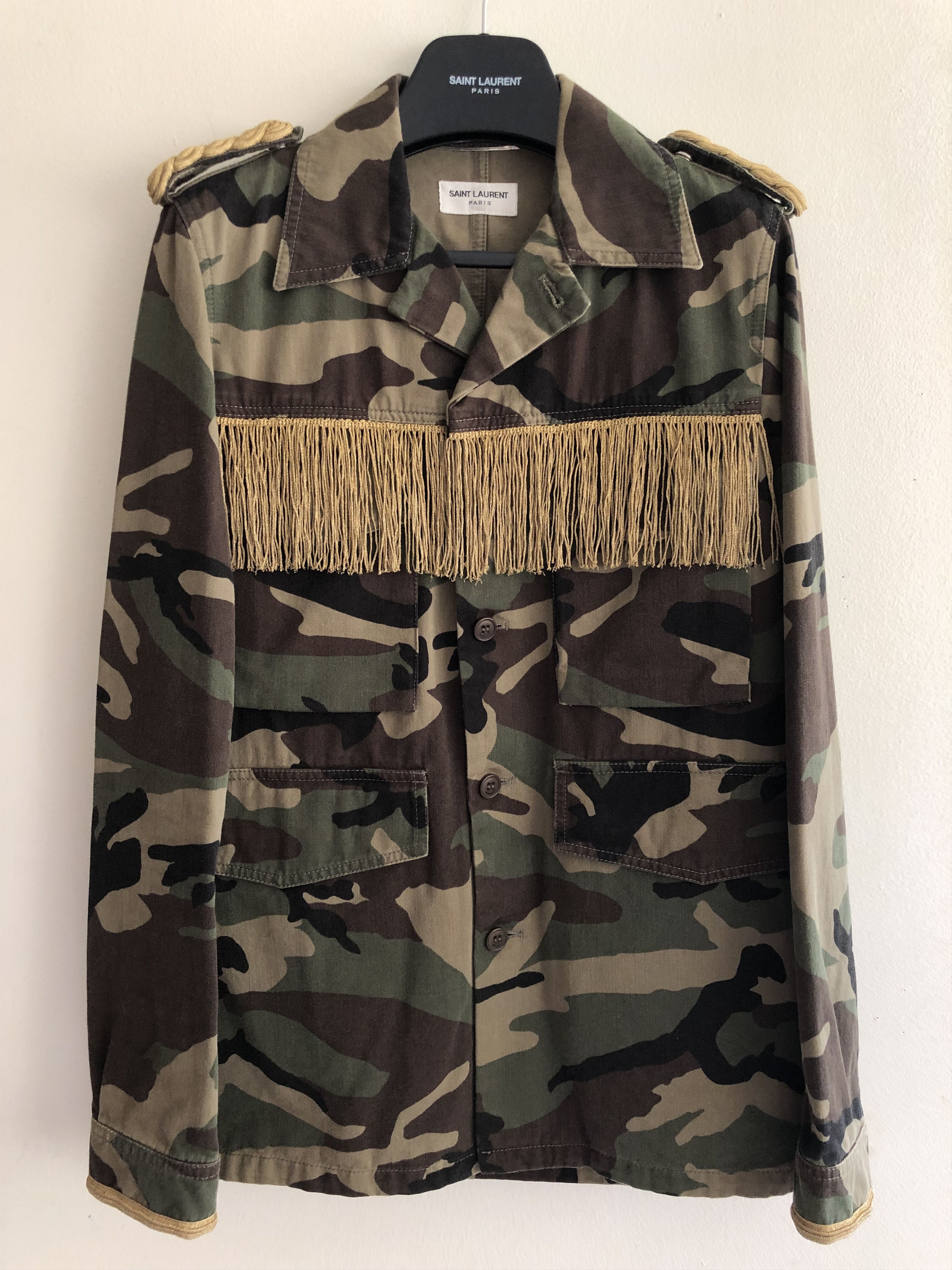 Hedi Slimane × Saint Laurent Paris SS15 RUNWAY PSYCH ROCK MILITARY FRINGE TASSEL JACKET Size US XS / EU 42 / 0 - 2 Thumbnail
