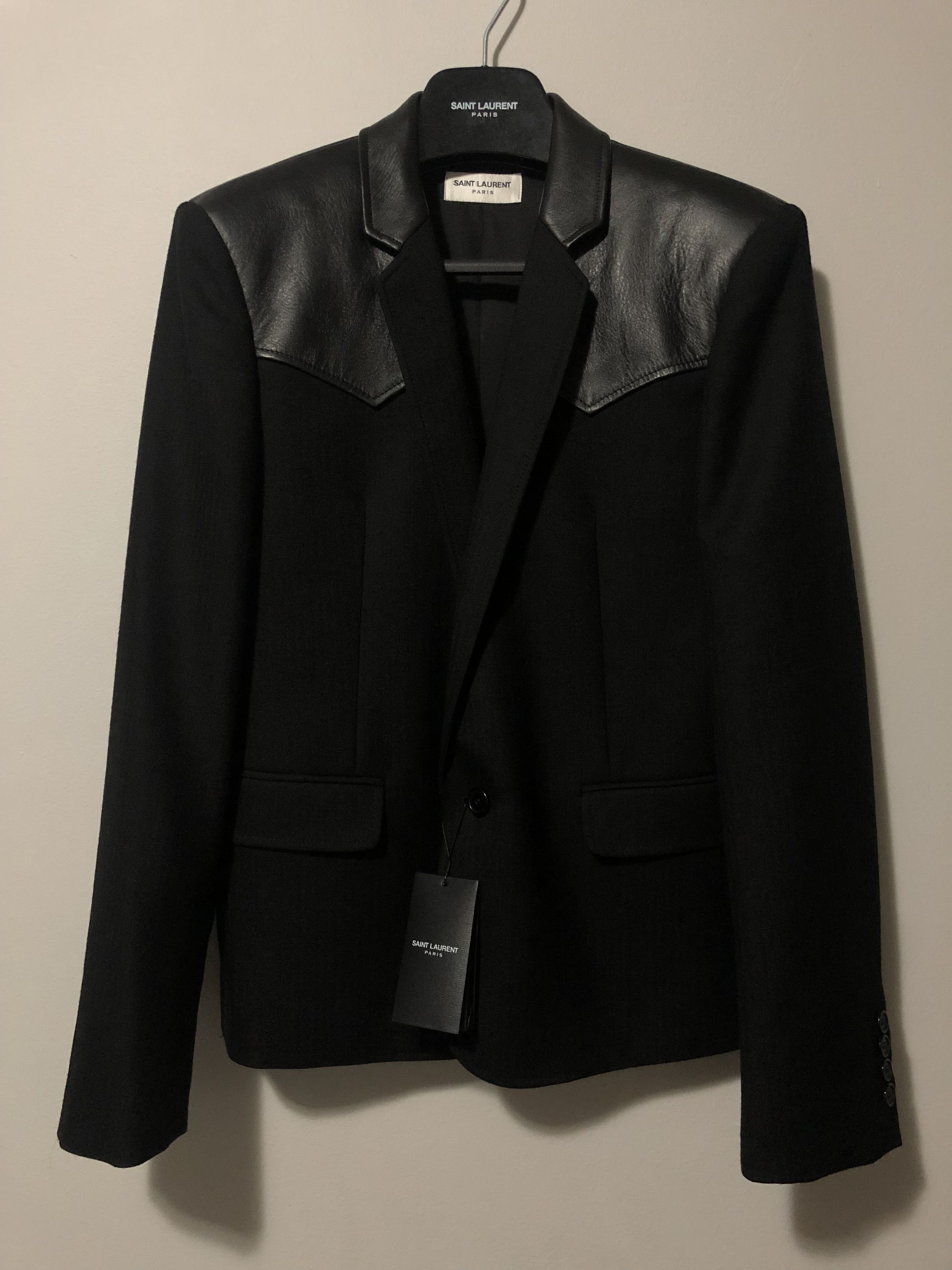 Saint Laurent Paris SS19 RUNWAY Leather Panel Blazer Size 46R - 1 Thumbnail
