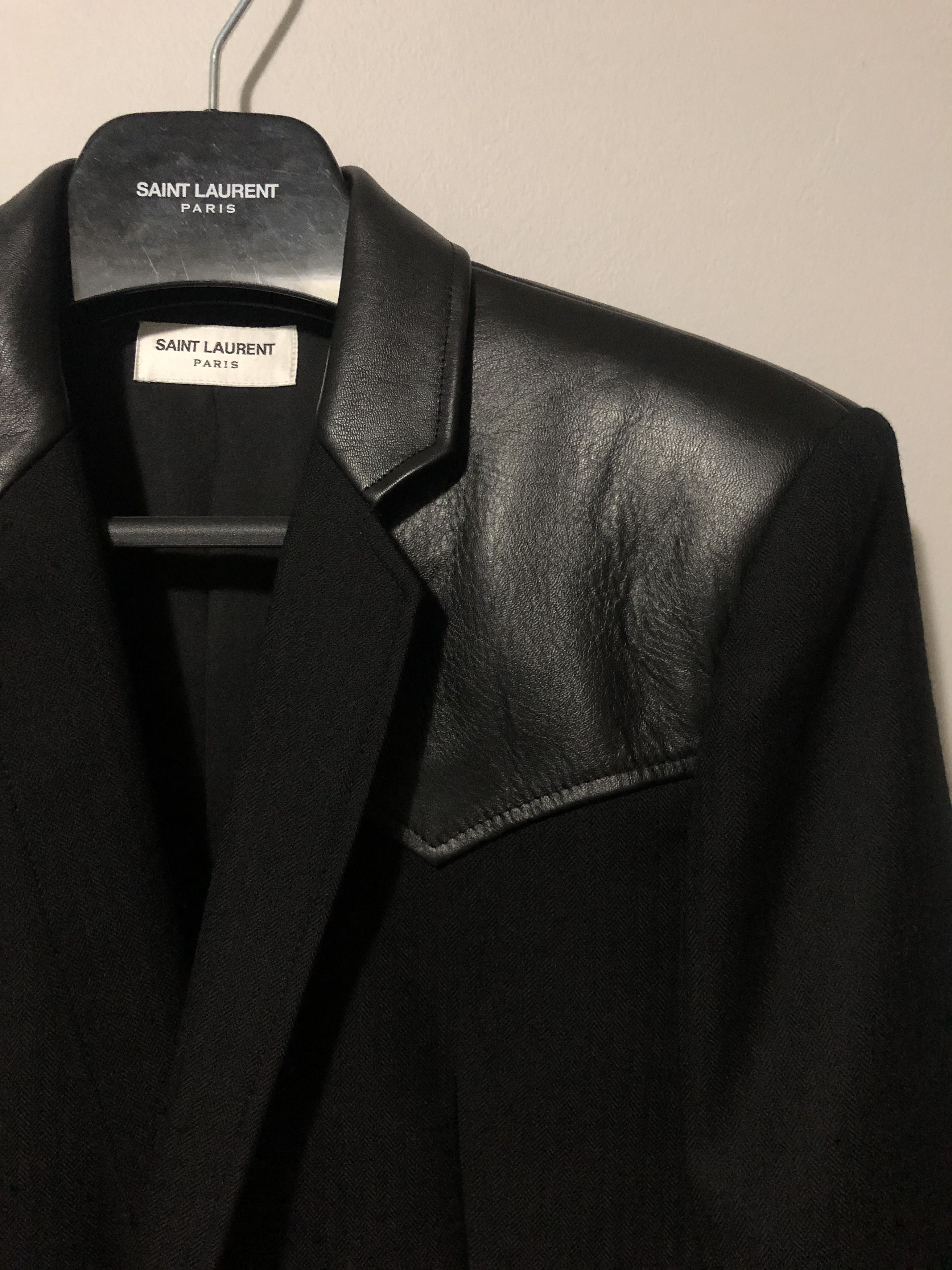 Saint Laurent Paris SS19 RUNWAY Leather Panel Blazer Size 46R - 2 Thumbnail