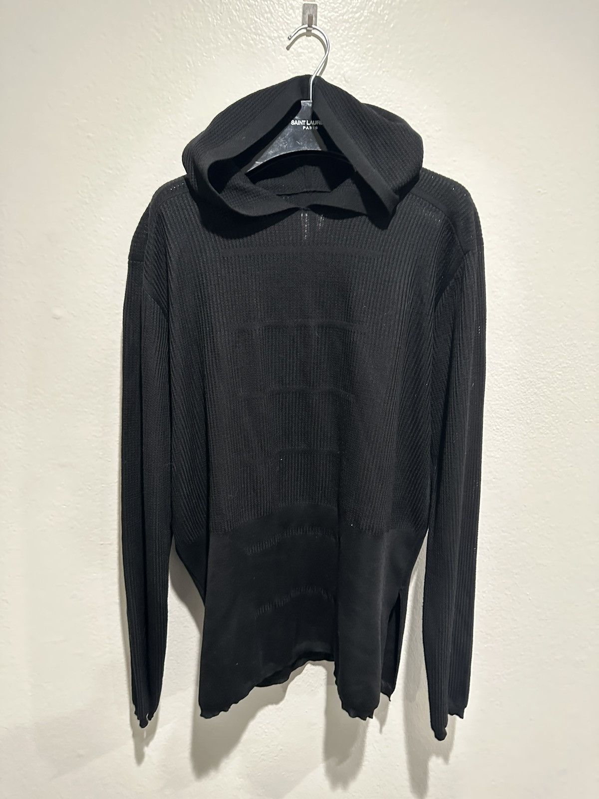 image of Rick Owens Fw17 Waffle Knit Hoodie in Black, Men's (Size Medium)